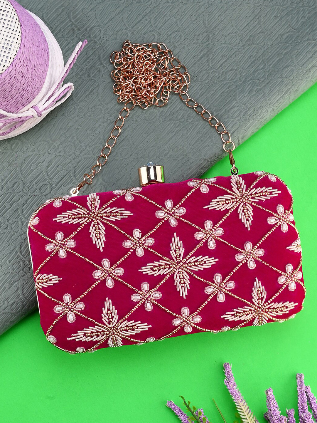 

Anouk Pink Embroidered Box Clutch