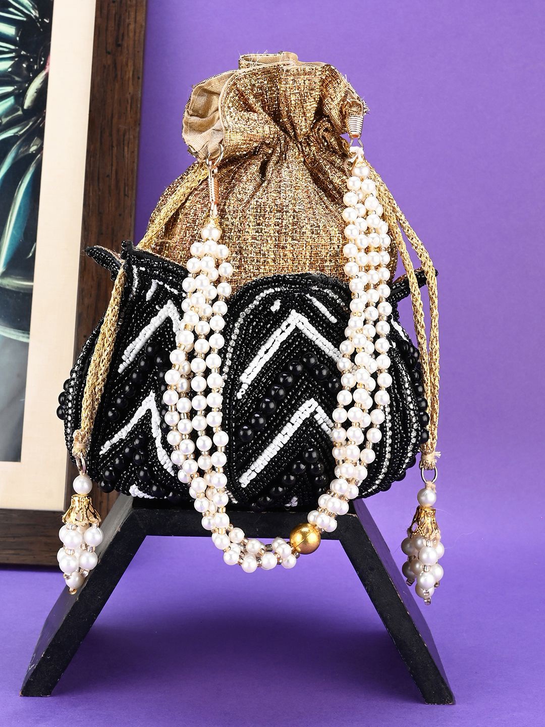 

Anouk Black Embroidered Potli Clutch