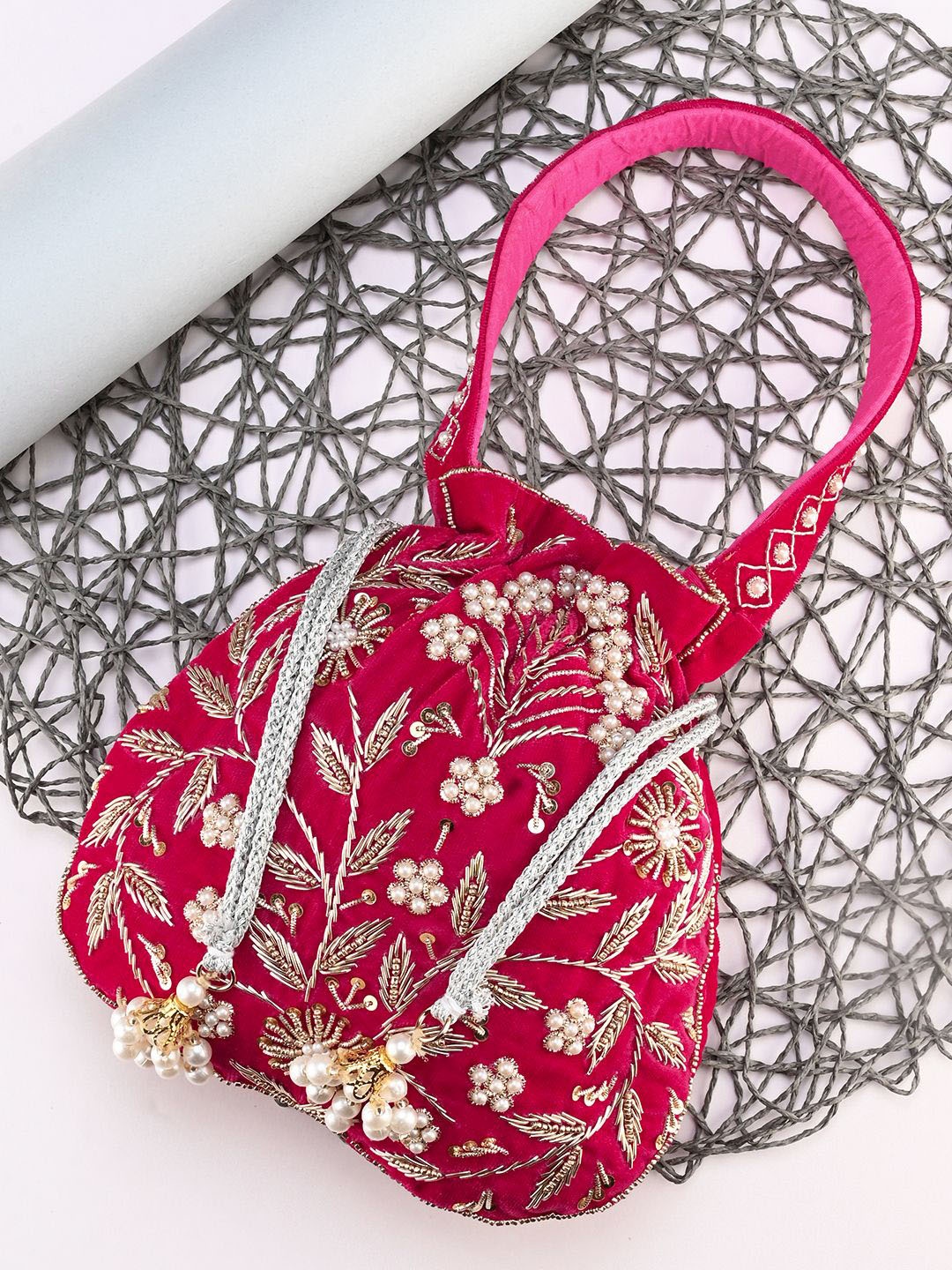 

Anouk Pink Embroidered Potli Clutch