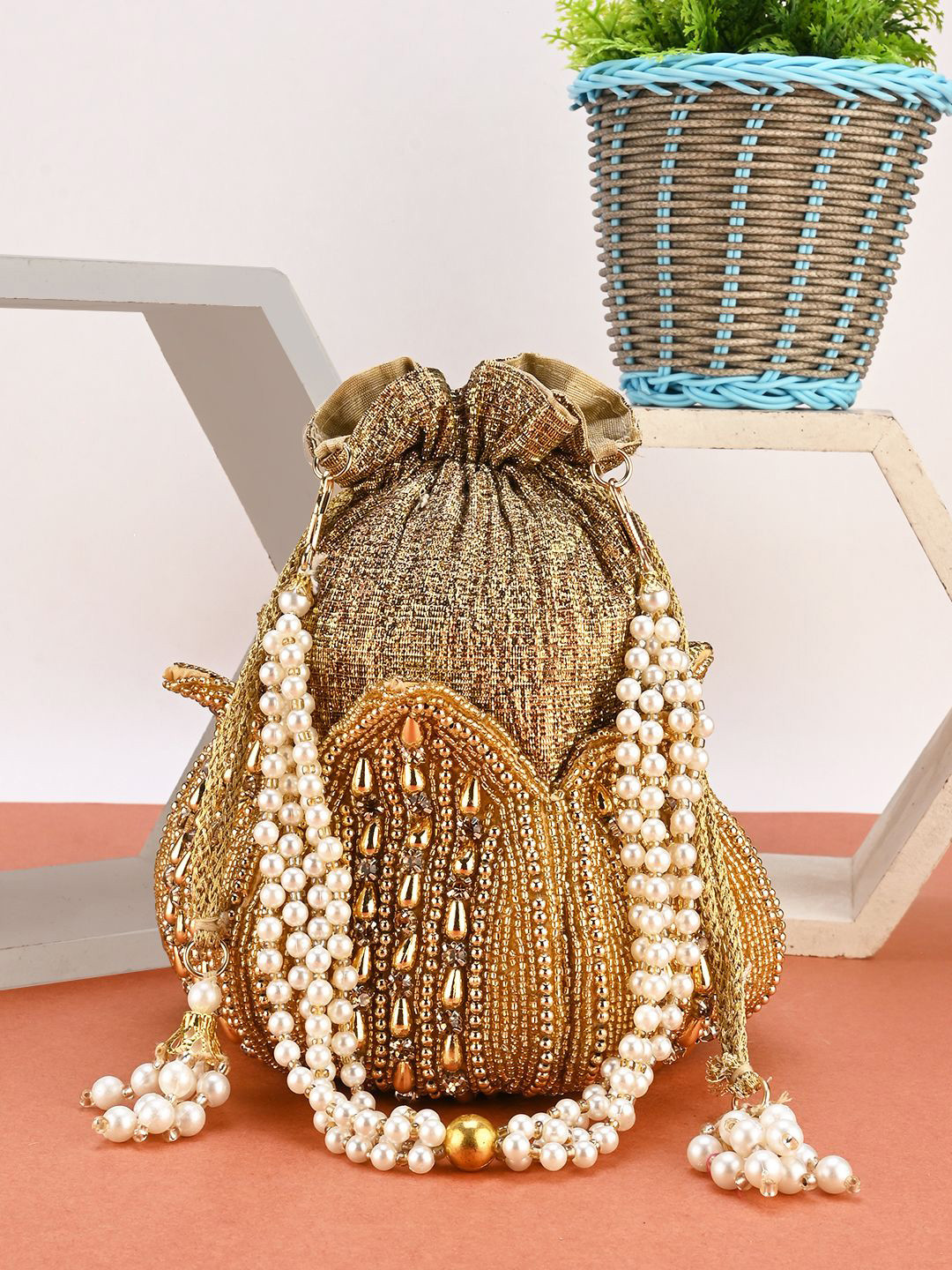 

Anouk Gold-Toned Embroidered Potli Clutch