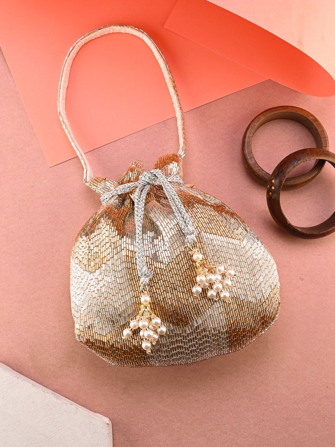 

Anouk Silver-Toned Embroidered Potli Clutch