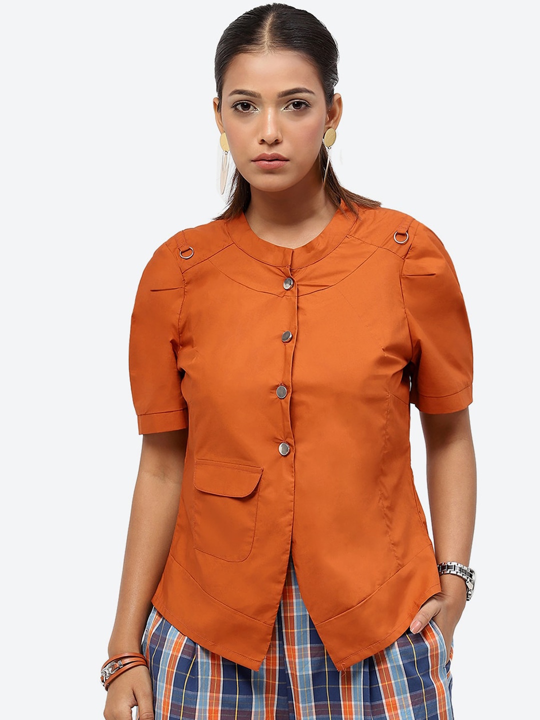 

Baawri Collarless Pure Cotton Tailored Jacket, Orange