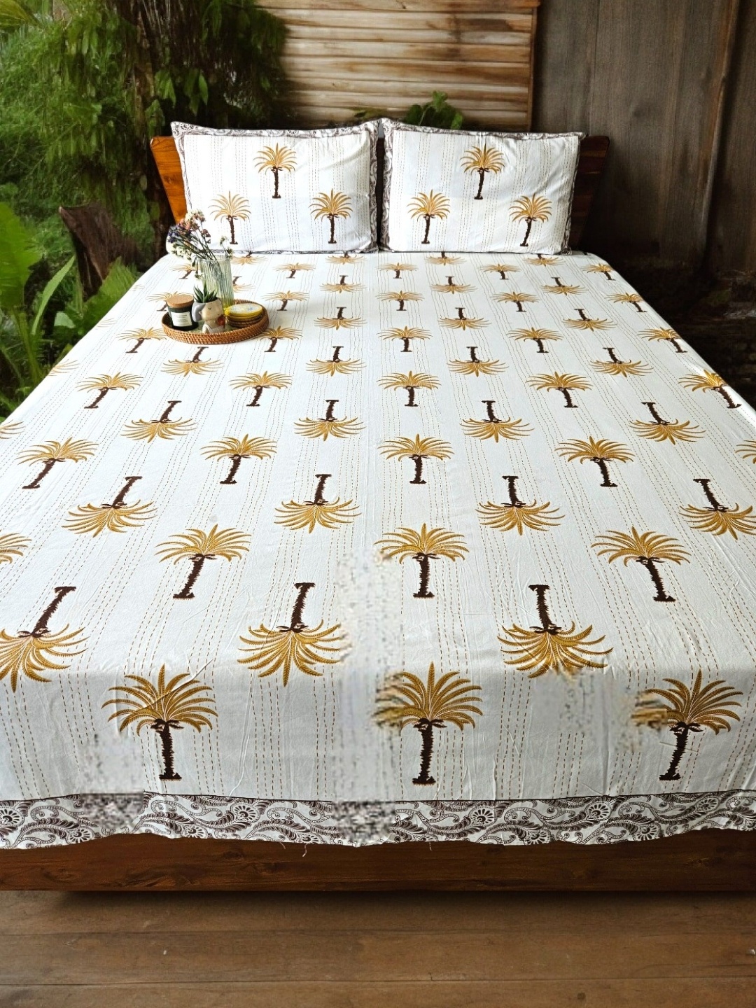 

Feels Like Home Cream & Brown Tree Print 210 TC Cotton King Bedsheet with 2 Pillow Covers