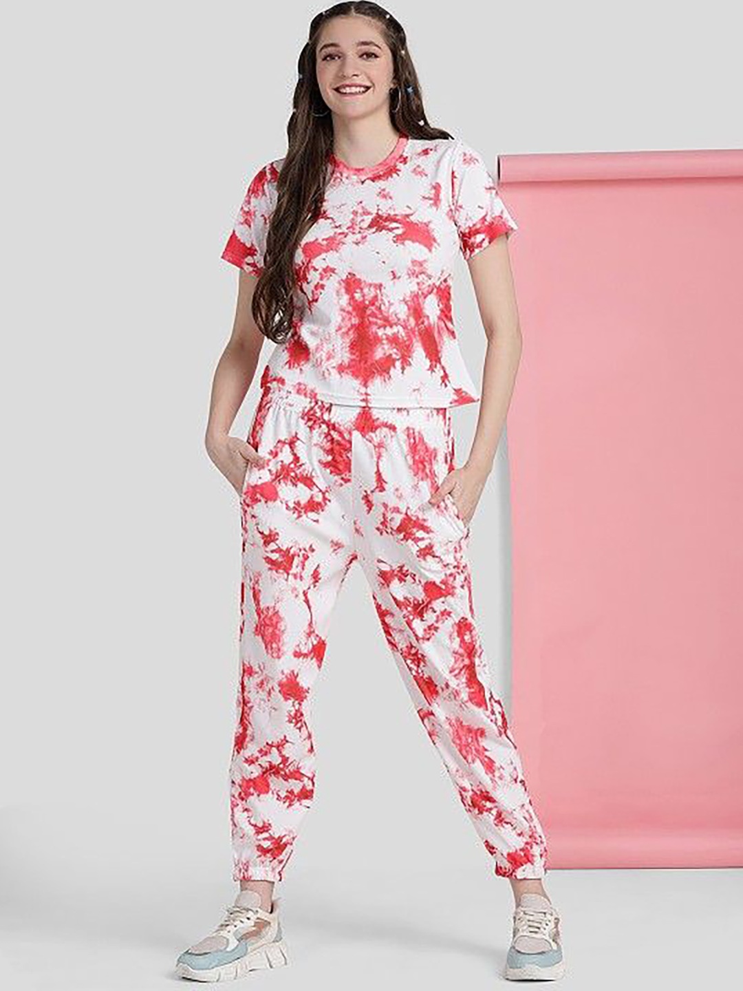 

BAESD Tie & Dyed T-shirt With Joggers Co-Ords, Pink