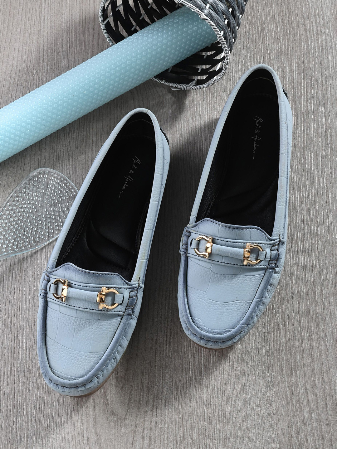 

Mast & Harbour Textured Buckle Detailed Loafers, Blue
