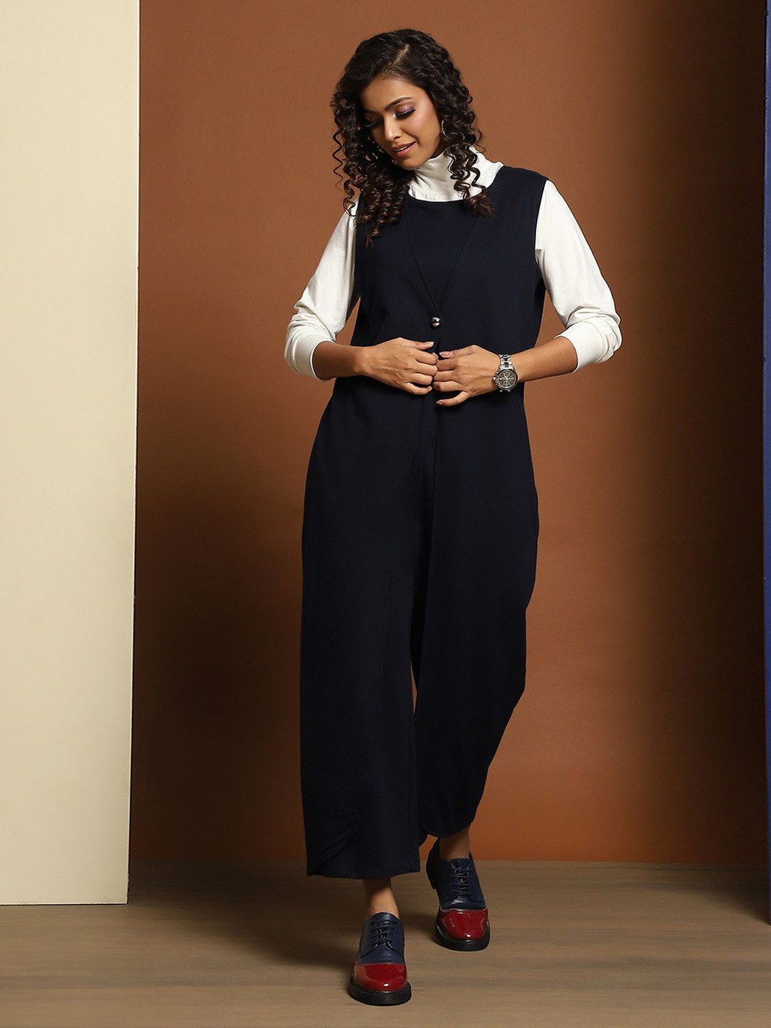 

Baawri Pure Cotton Basic Jumpsuit with Layered, Navy blue