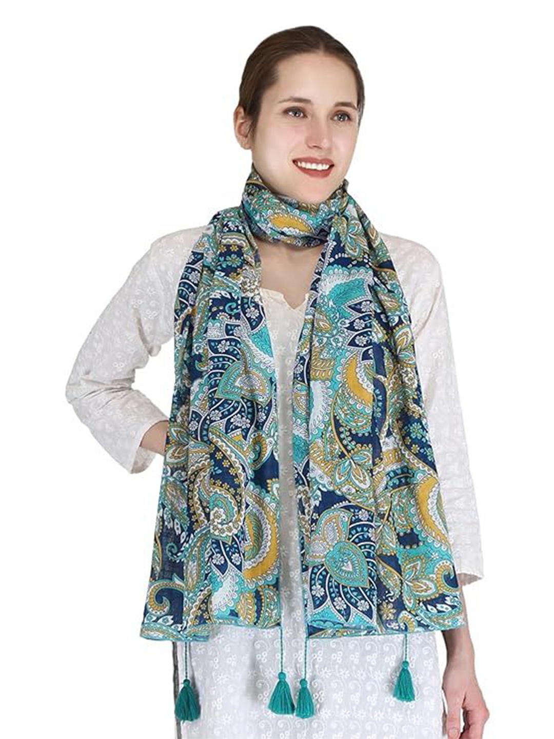 

SWITCHON Ethnic Motifs Printed Chiffon Stole, Blue