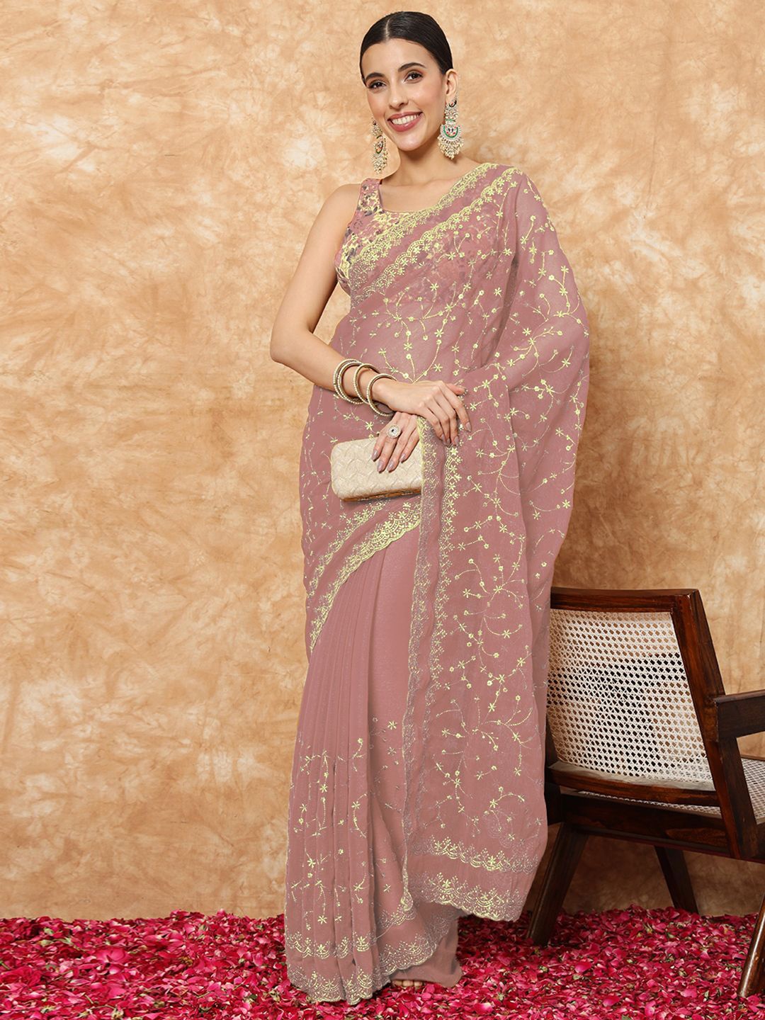 

Chhabra 555 Floral Sequined Embellished Saree, Lavender