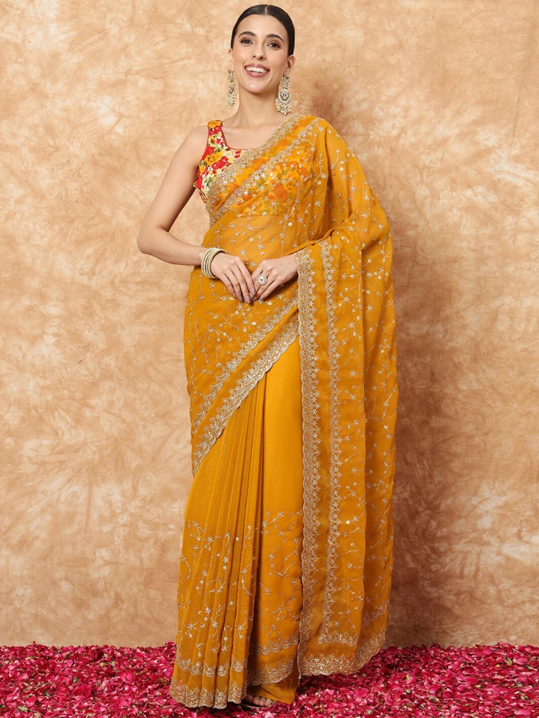 

Chhabra 555 Ethnic Motifs Georgette Saree, Mustard