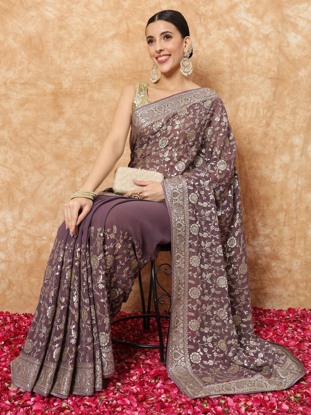 

Chhabra 555 Ethnic Motifs Embroidered Embellished Saree, Lavender
