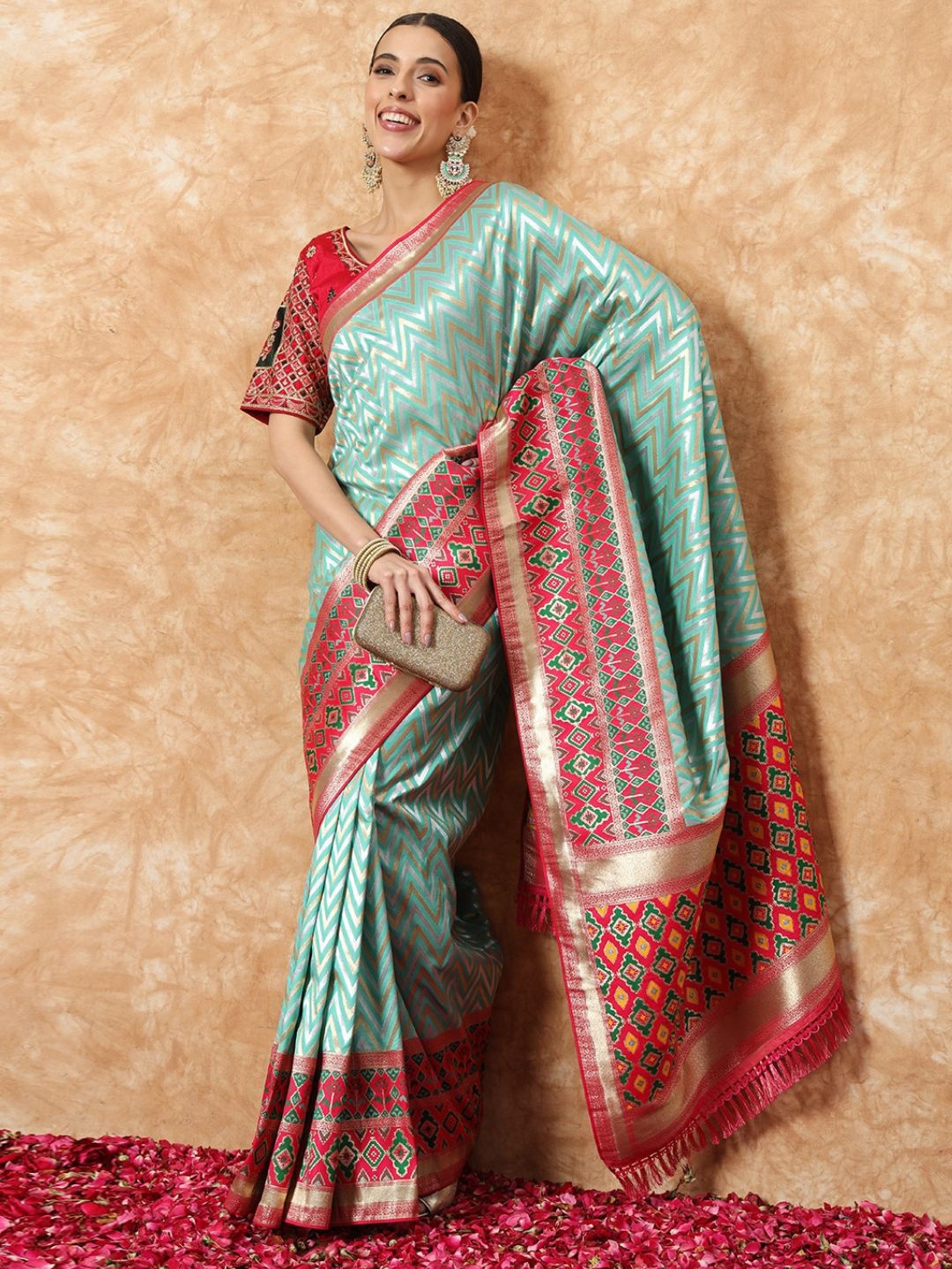 

Chhabra 555 Ethnic Motifs Zari Banarasi Saree, Turquoise blue
