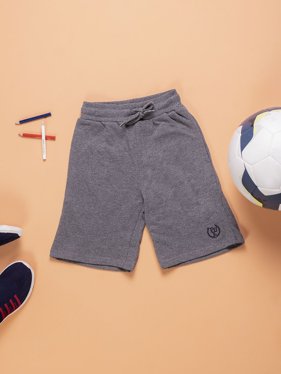 Purple United Kids Boys Mid Rise Cotton Shorts, Grey