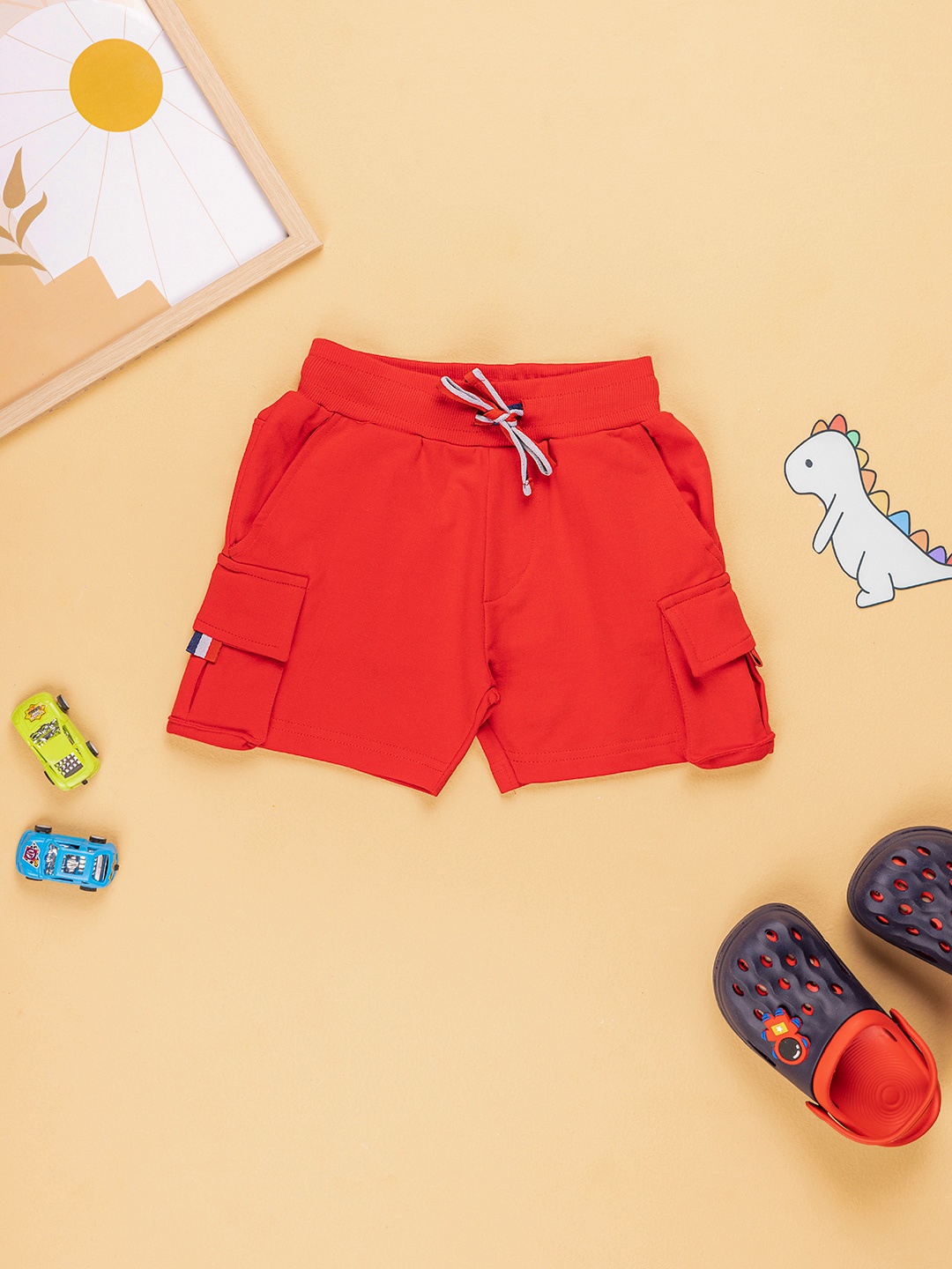 

Purple United Kids Boys Mid Rise Cotton Cargo Shorts, Red