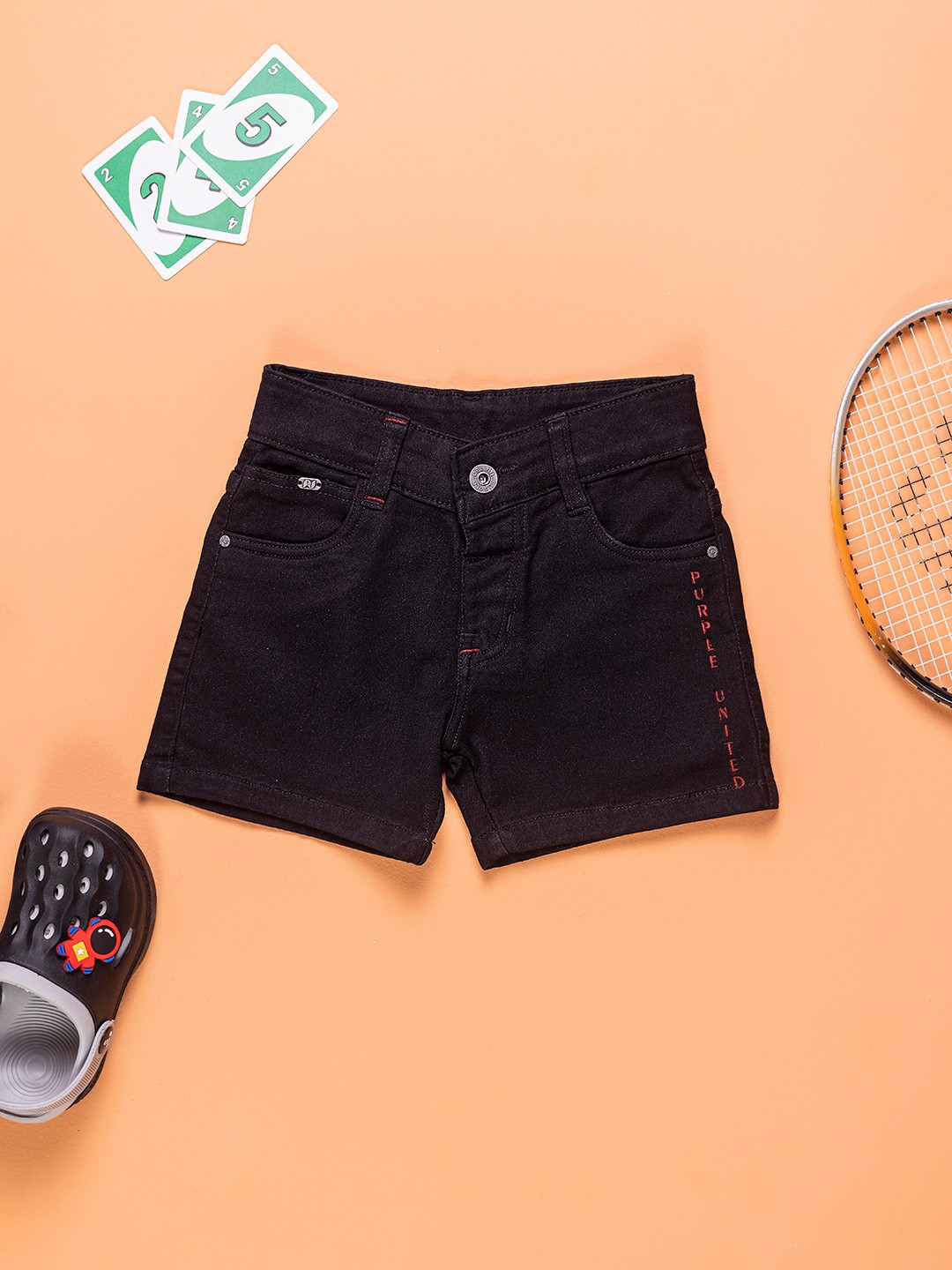 

Purple United Kids Boys Mid-Rise Denim Shorts, Black