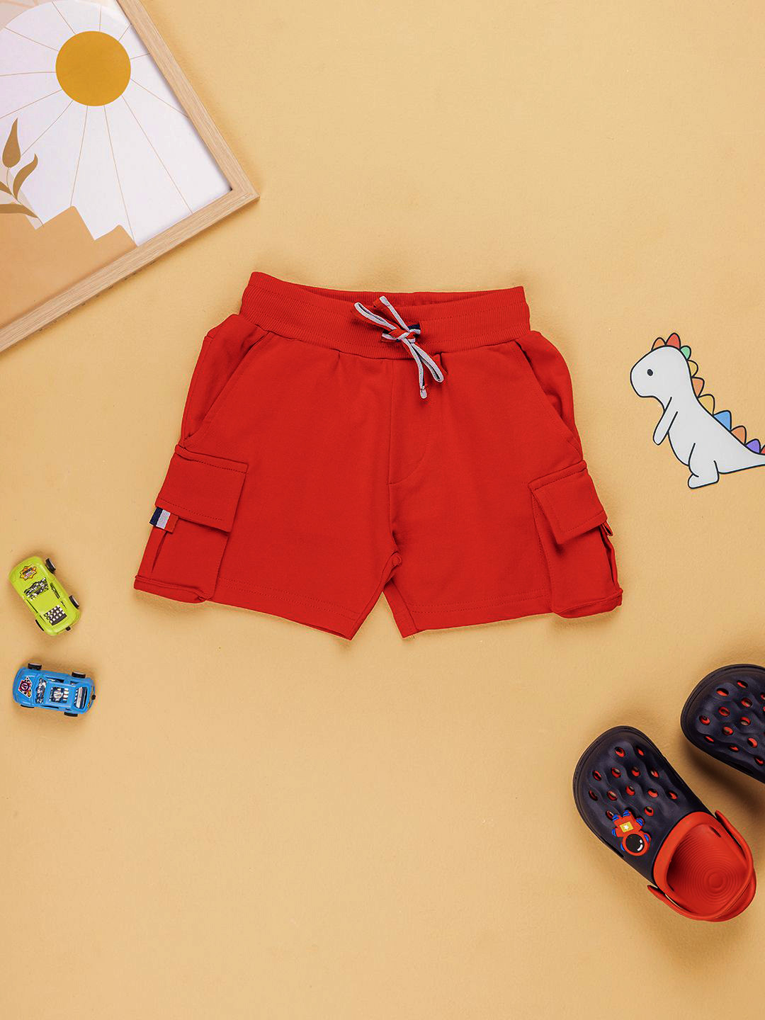 

Purple United Kids Boys Mid Rise Cotton Cargo Shorts, Red