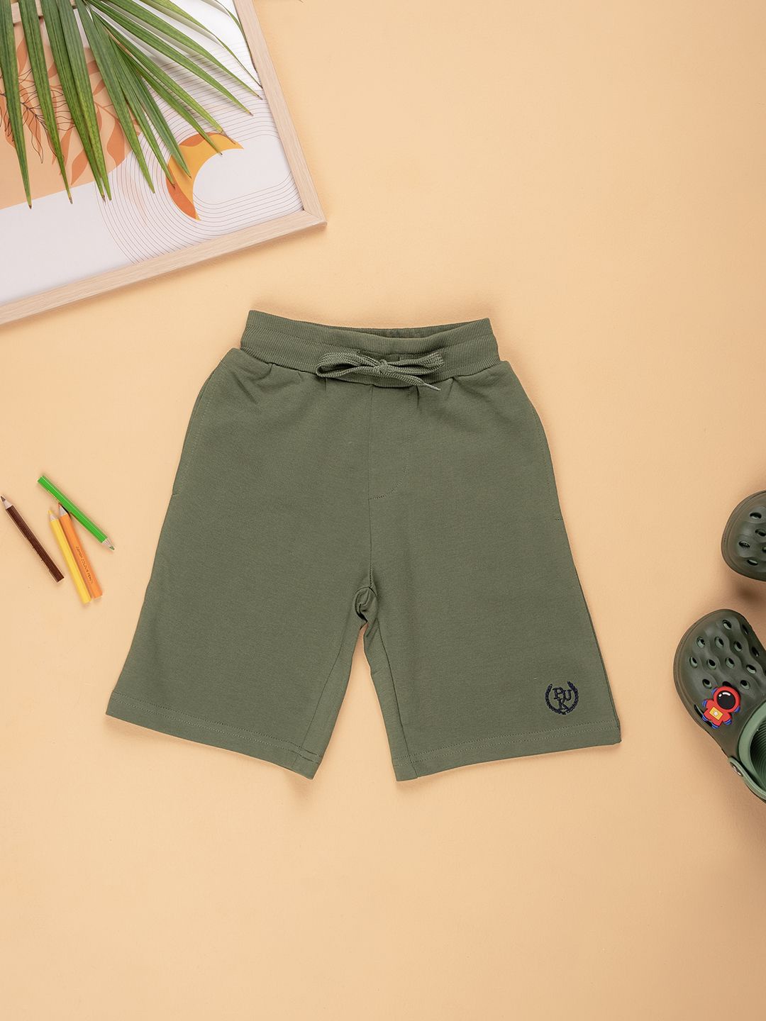 

Purple United Kids Boys Mid Rise Cotton Shorts, Olive