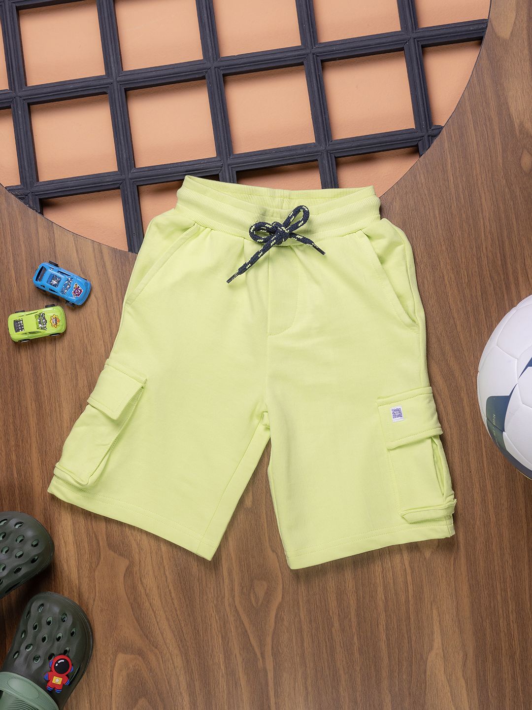 

Purple United Kids Boys Mid-Rise Cotton Cargo Shorts, Lime green