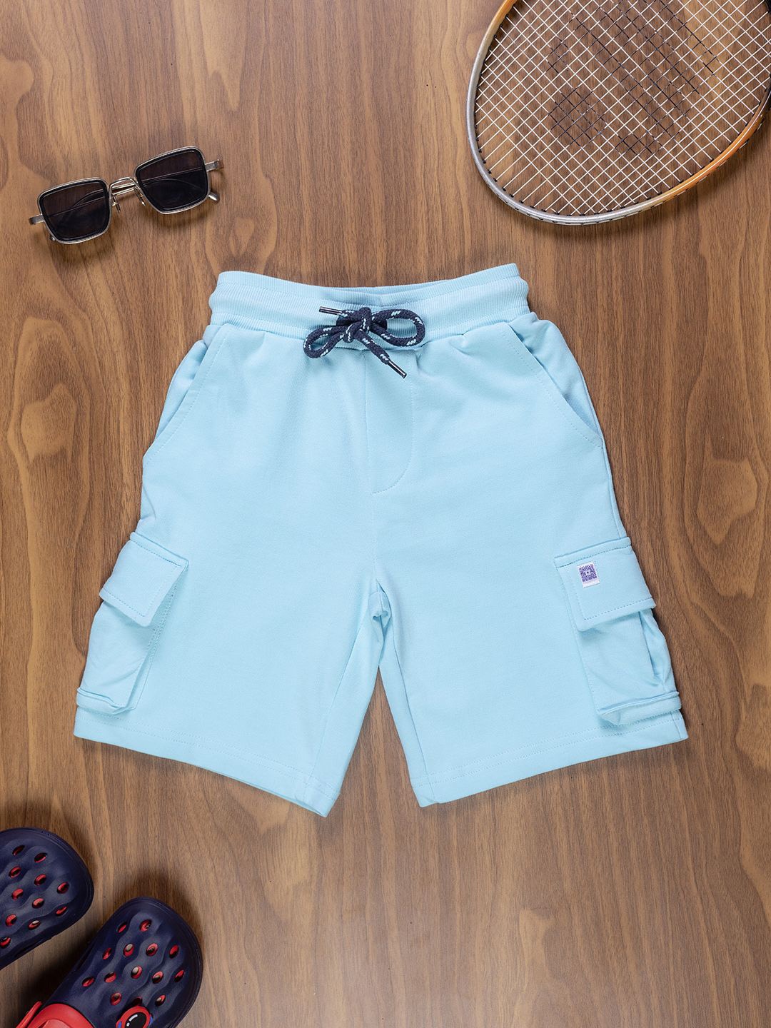

Purple United Kids Boys Mid Rise Cotton Cargo Shorts, Blue