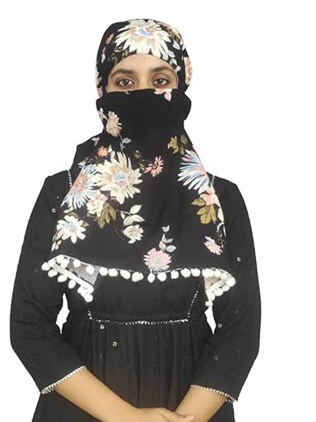 

SWITCHON Floral Printed Cotton Scarf, Black