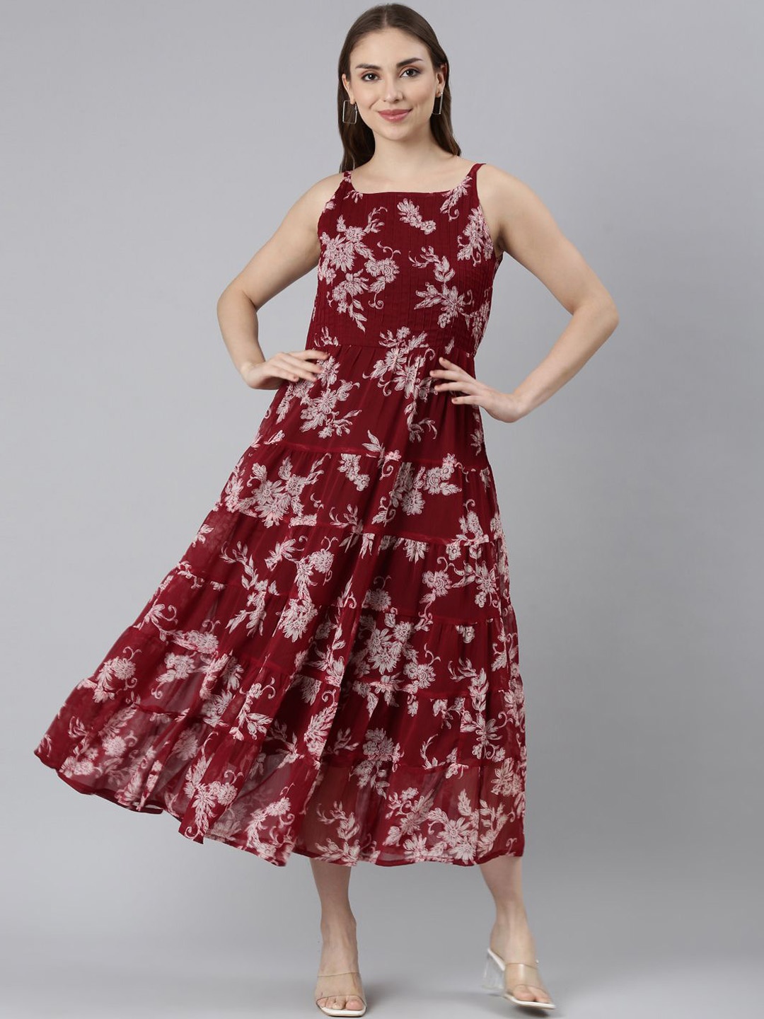 

Souchii Printed Flared Ethnic Dress, Maroon