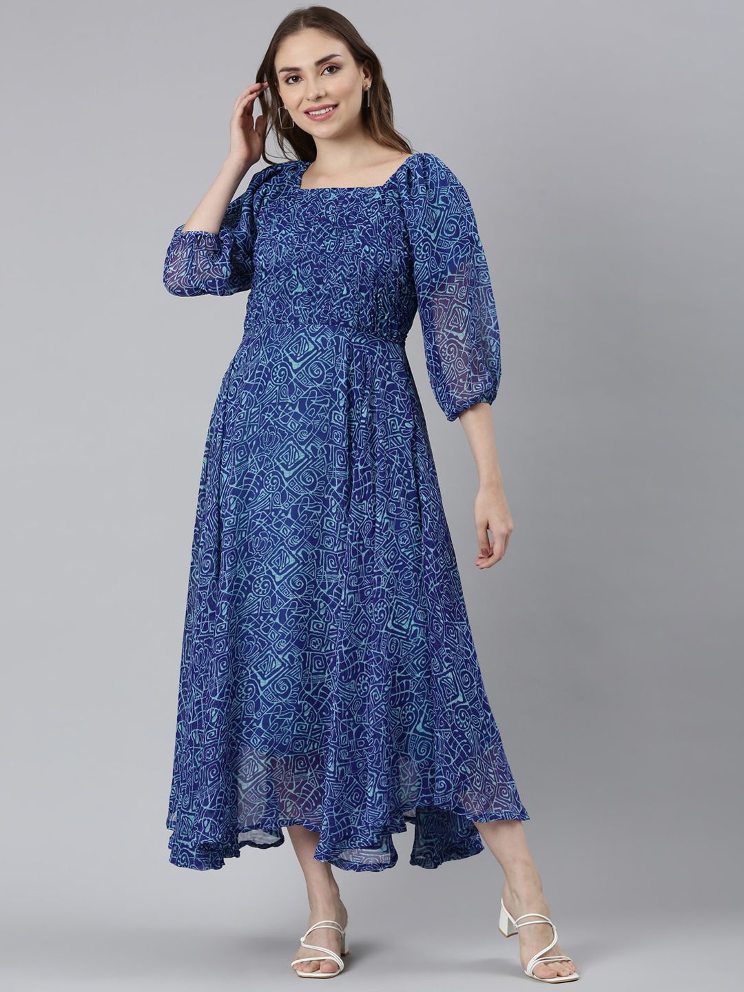 

Souchii Printed Fit & Flared Maxi Ethnic Dresses, Blue