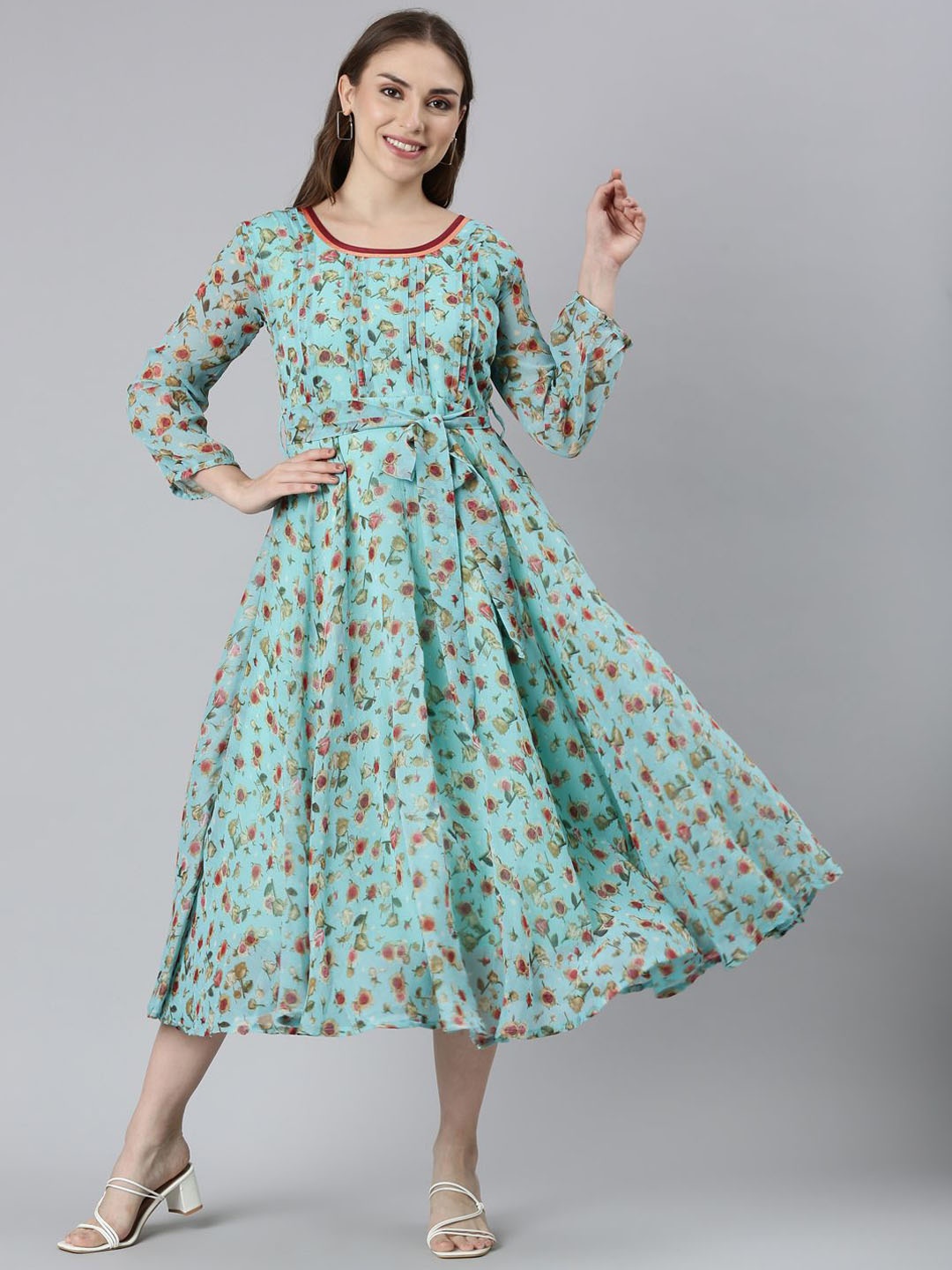 

Souchii Printed Maxi Ethnic Dress, Turquoise blue