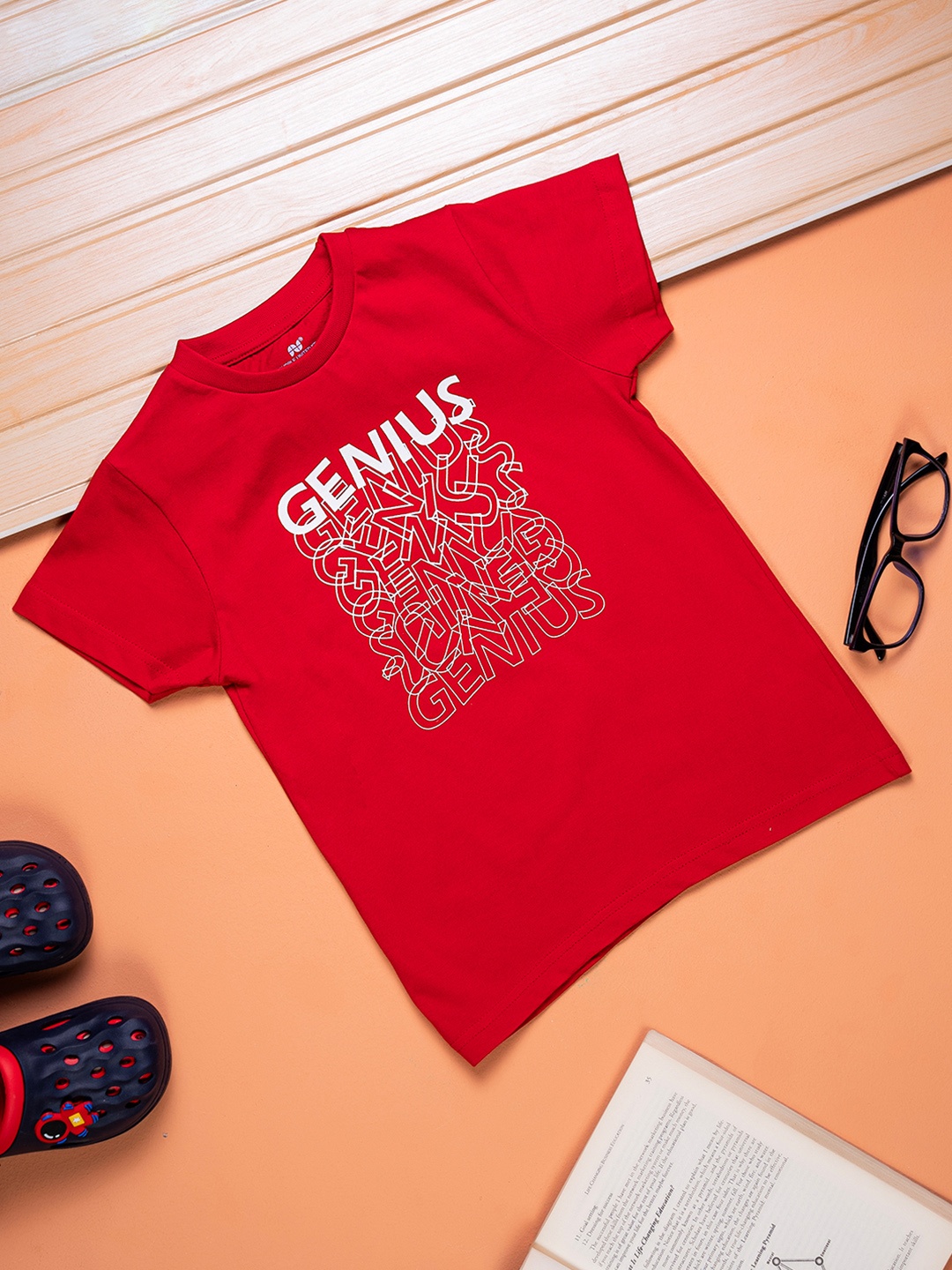 Purple United Kids Boys Typography Printed Round neck T-shirt, Red