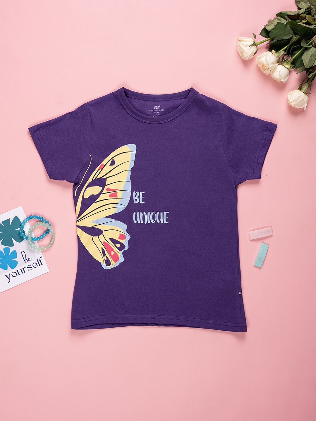 

Purple United Kids Girls Placement Graphic Printed Round Neck T-shirt