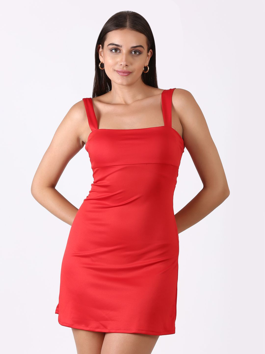 

SIGHTBOMB Shoulder Straps Cotton Bodycon Dress, Red