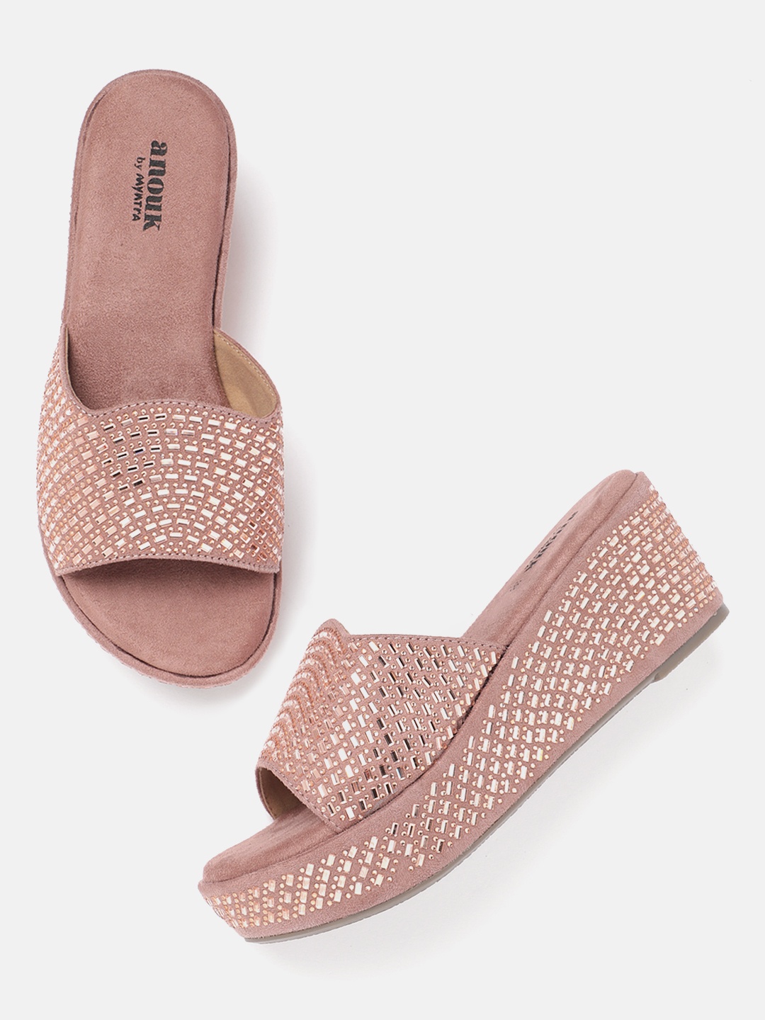 

Anouk Embellished Open Back Flatform Heels, Rose gold