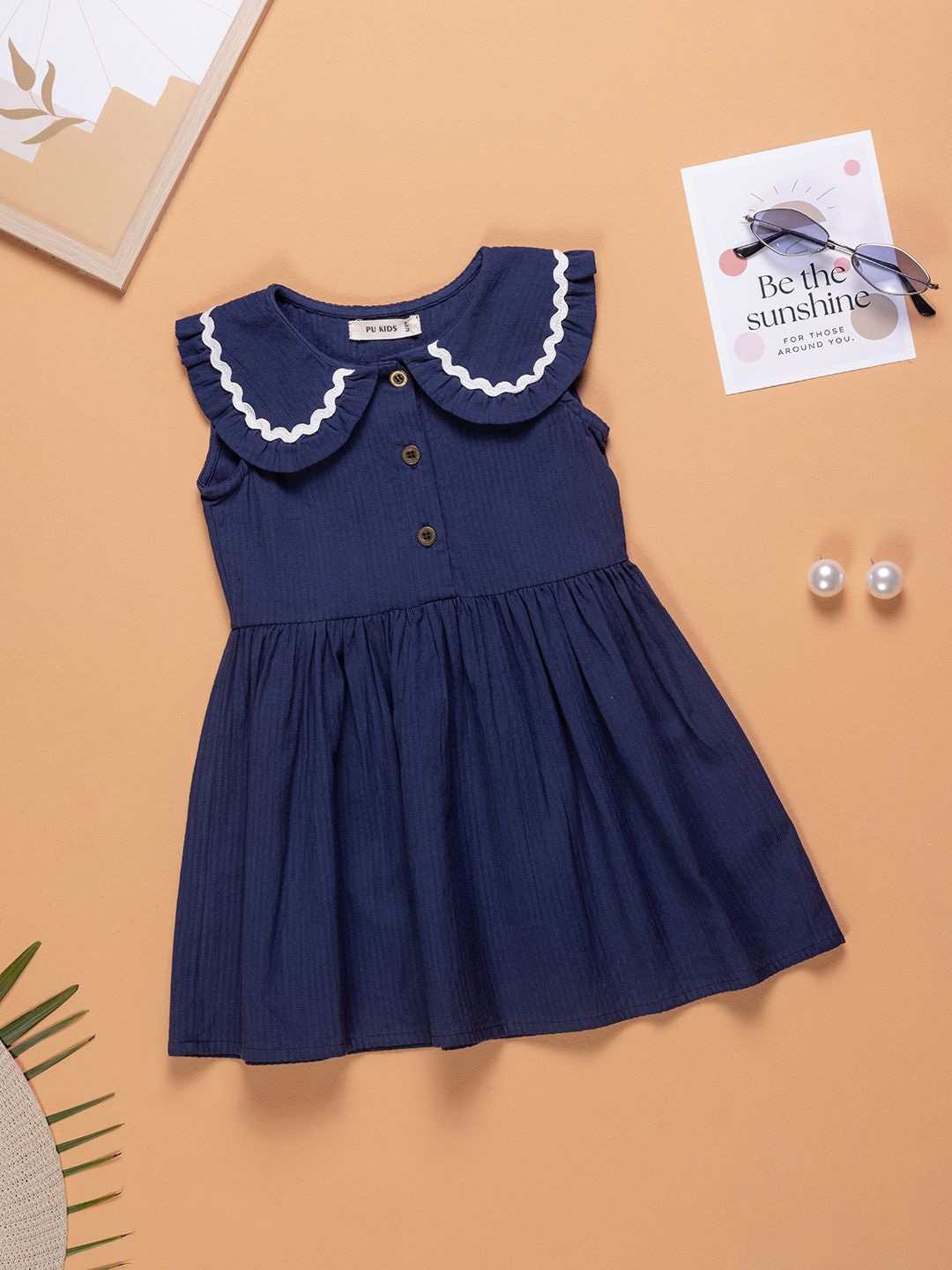 

Purple United Kids Girls Peter Pan Collar Sleeveless A-Line Dress, Navy blue