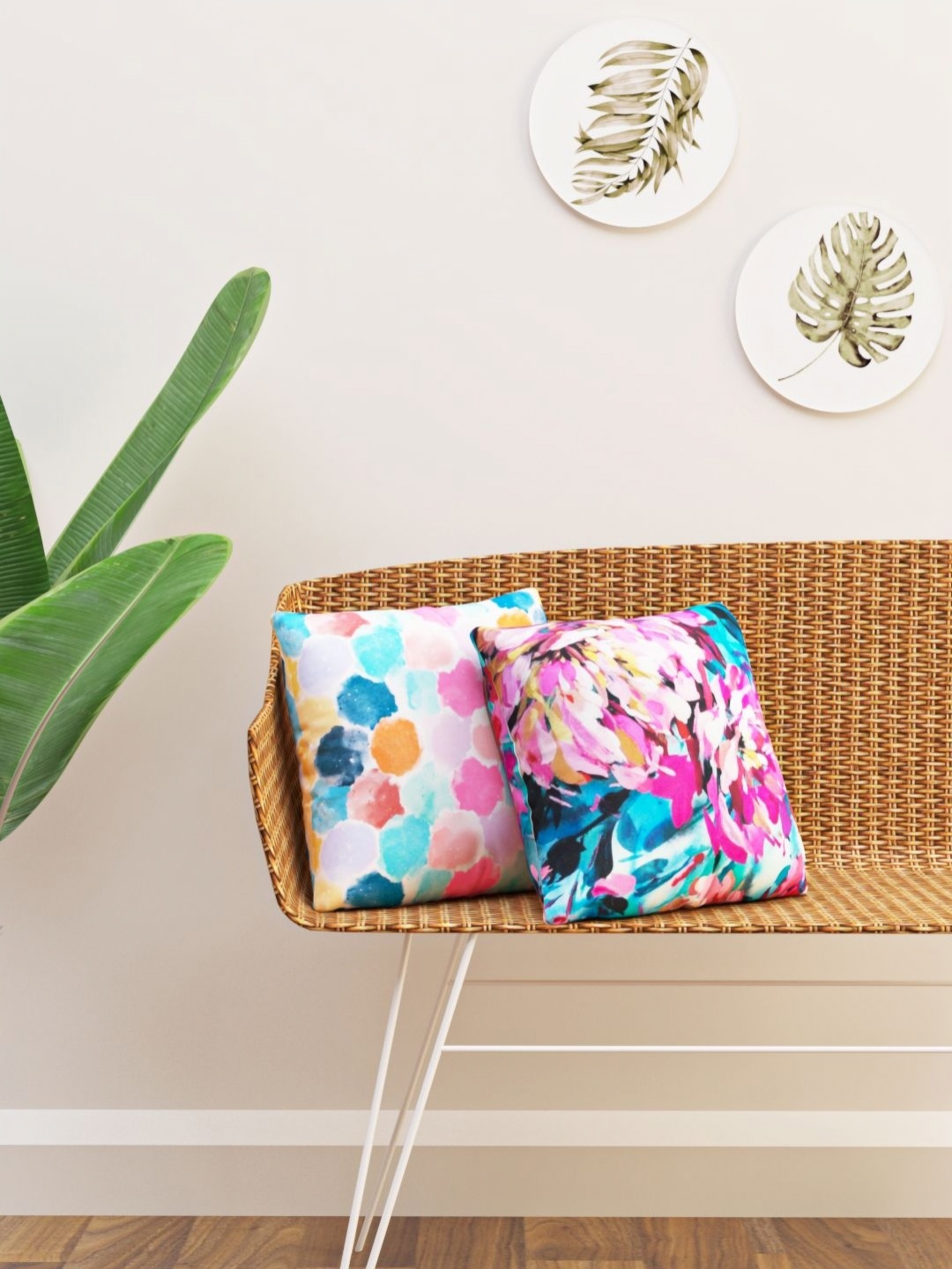 

HAPPY HUES Blue & Pink 2 Pieces Abstract Square Cushion Covers