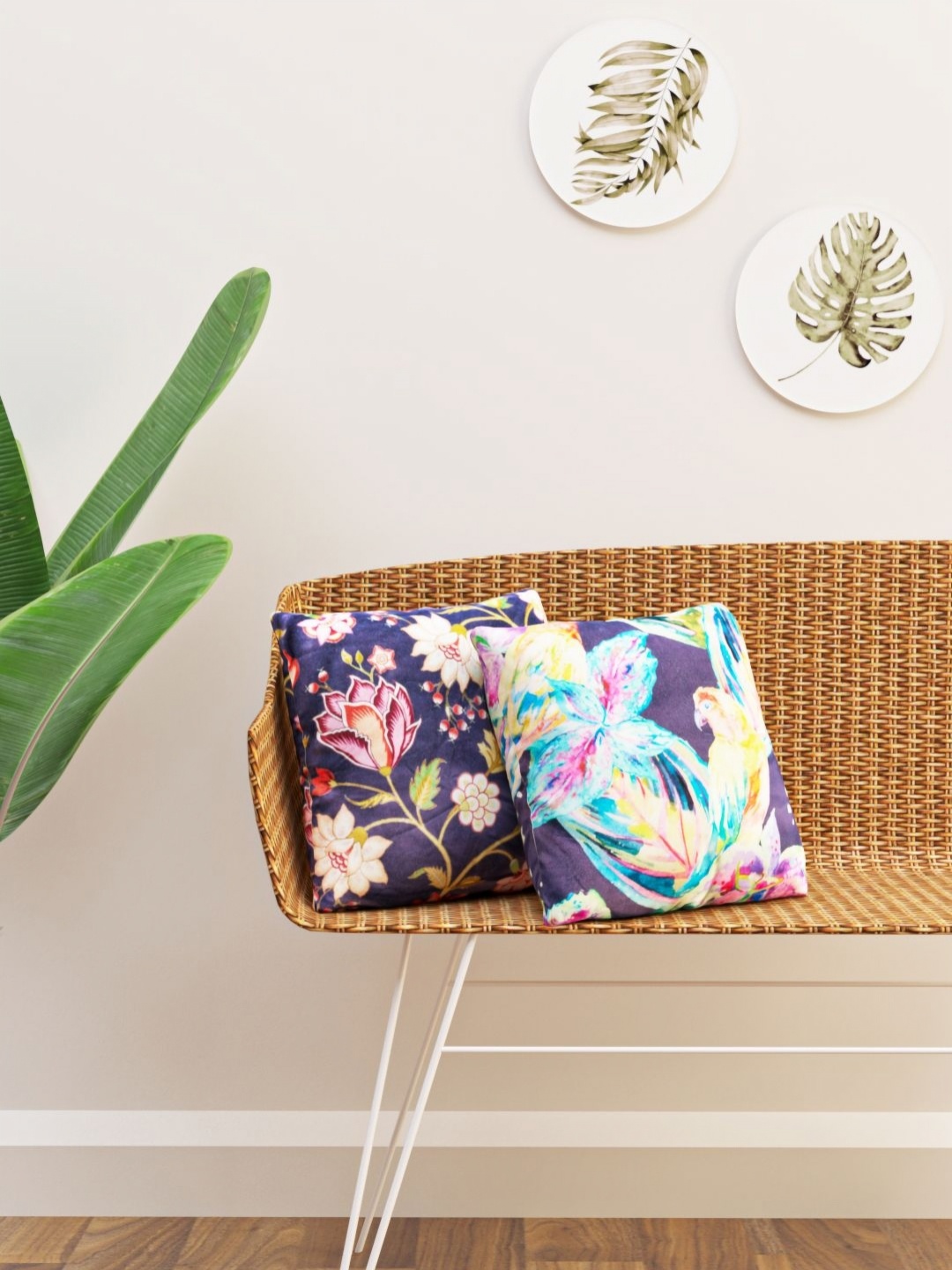 

HAPPY HUES Navy Blue & Pink 2 Pieces Floral Printed Square Cushion Covers