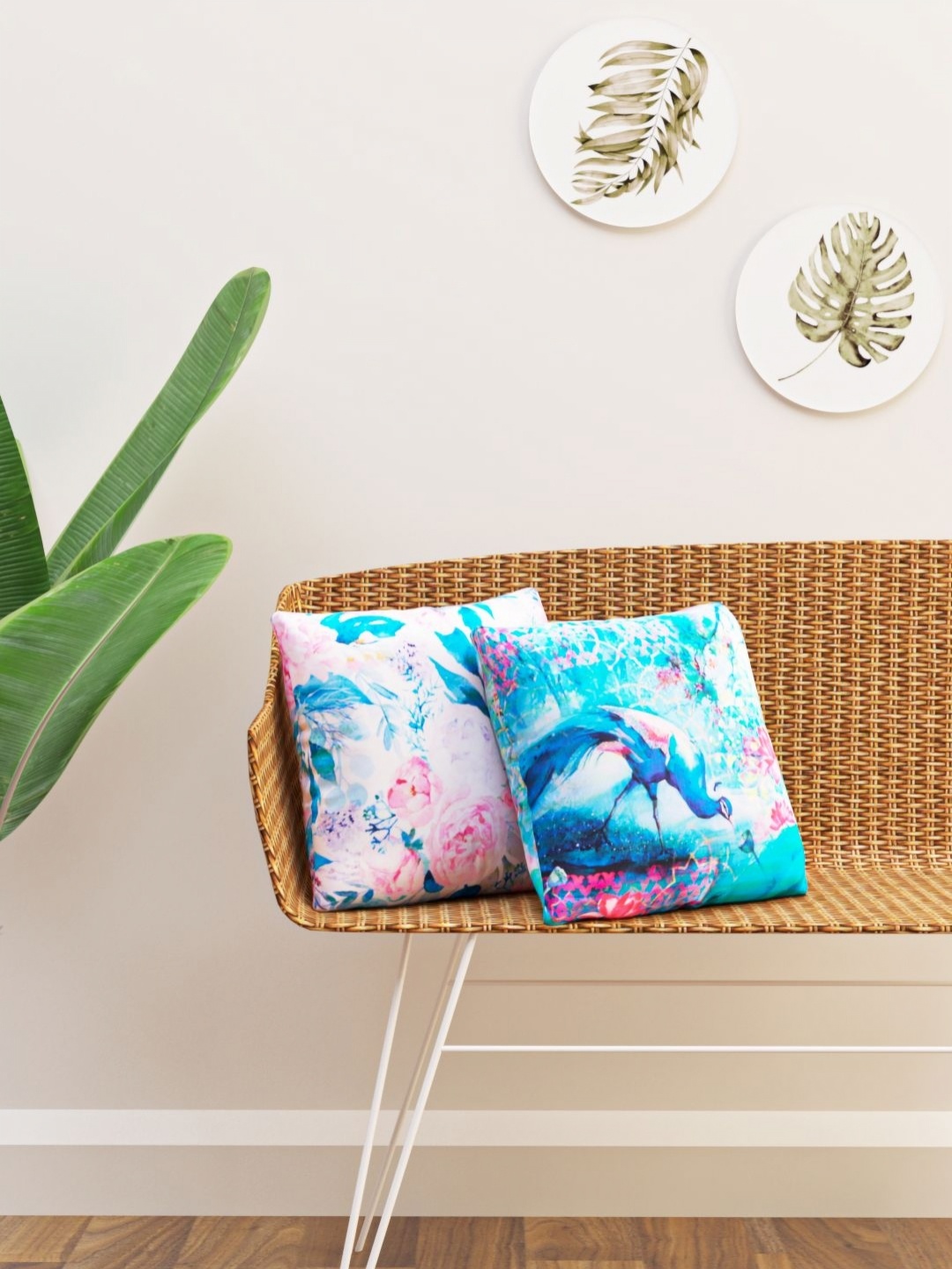 

HAPPY HUES White & Blue Abstract Square Cushion Covers