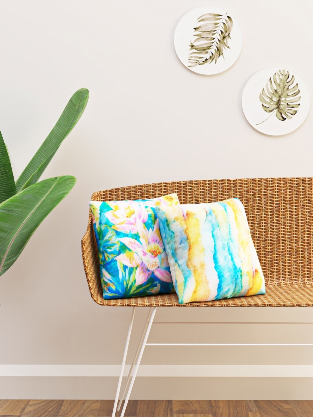 

HAPPY HUES Blue & Yellow Floral Square Cushion Covers