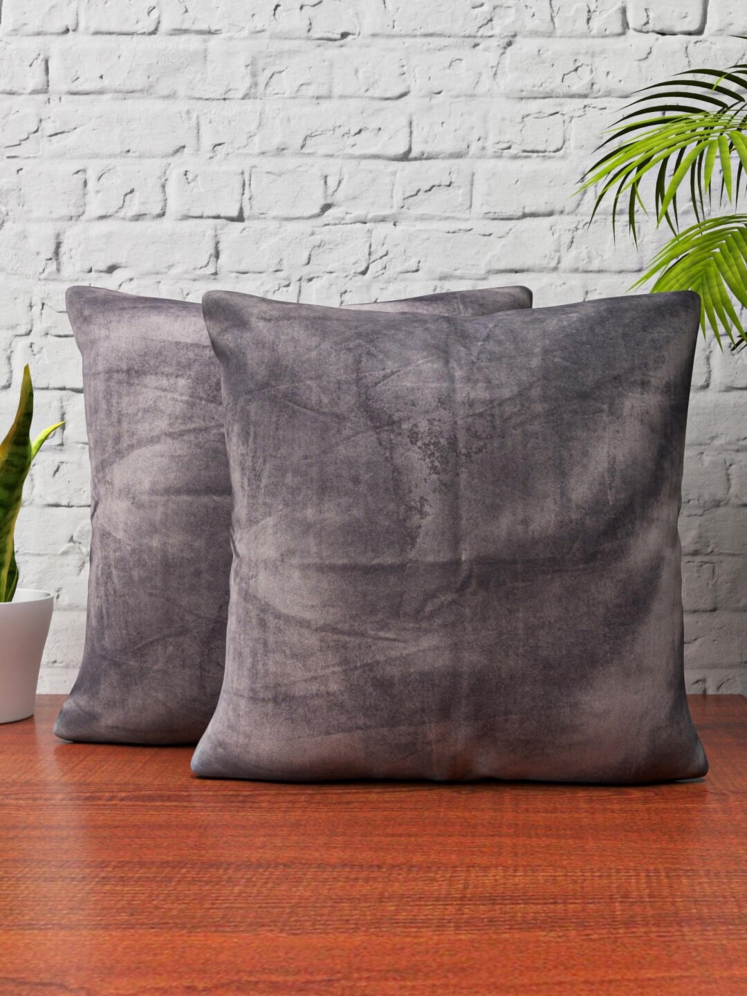 

HAPPY HUES Grey 2 Pieces Square Cushion Covers