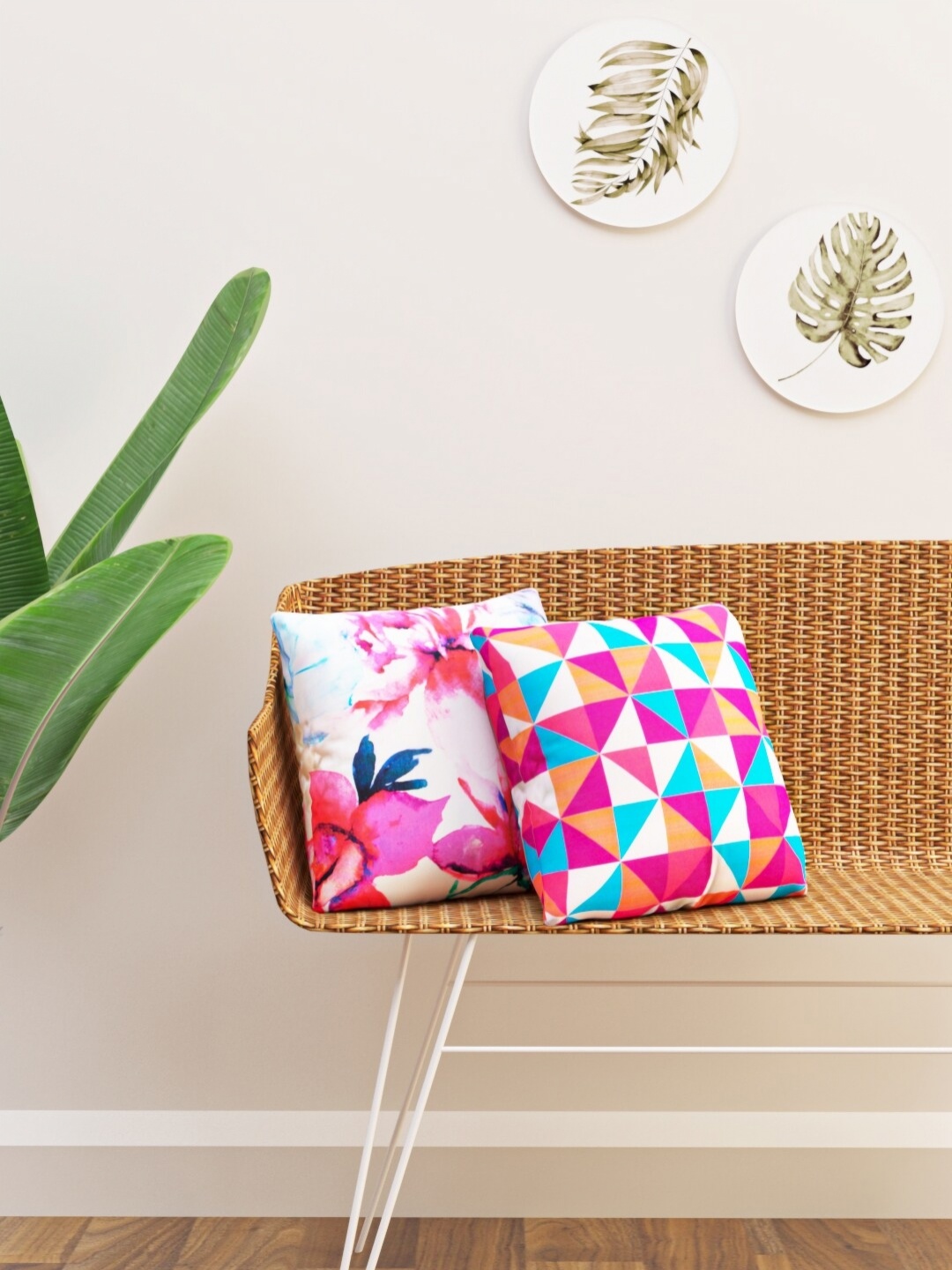

HAPPY HUES White & Pink 2 Pieces Abstract Printed Square Cushion Covers
