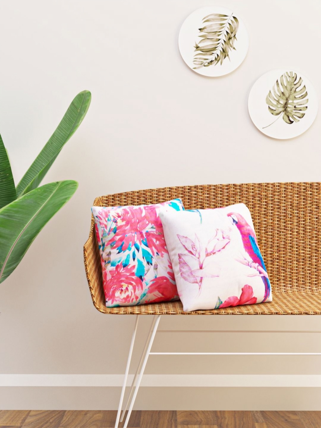 

HAPPY HUES Pink & White 2 Pieces Floral Printed Square Cushion Covers