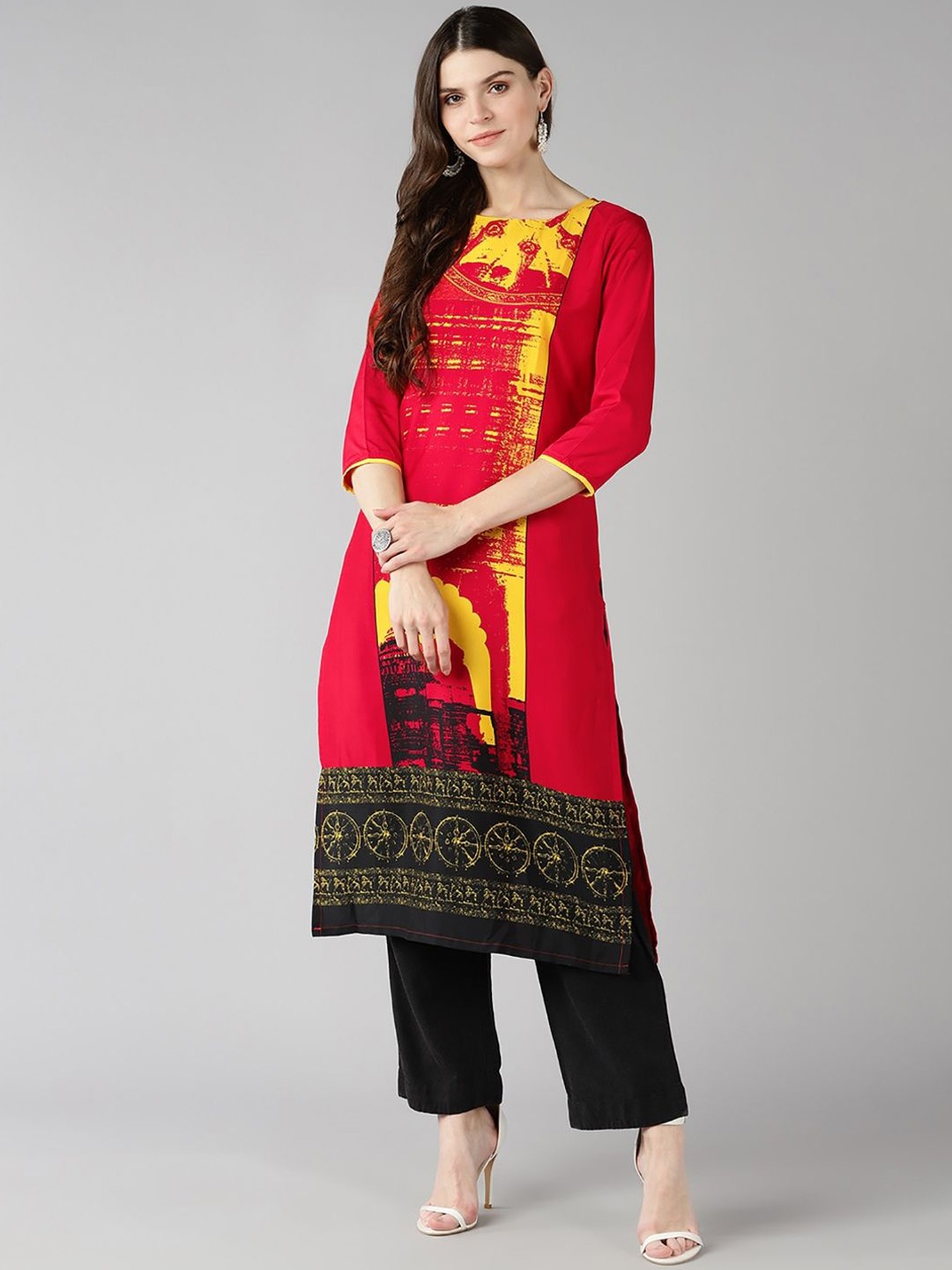

KALINI Abstract Printed Straight Kurta, Red