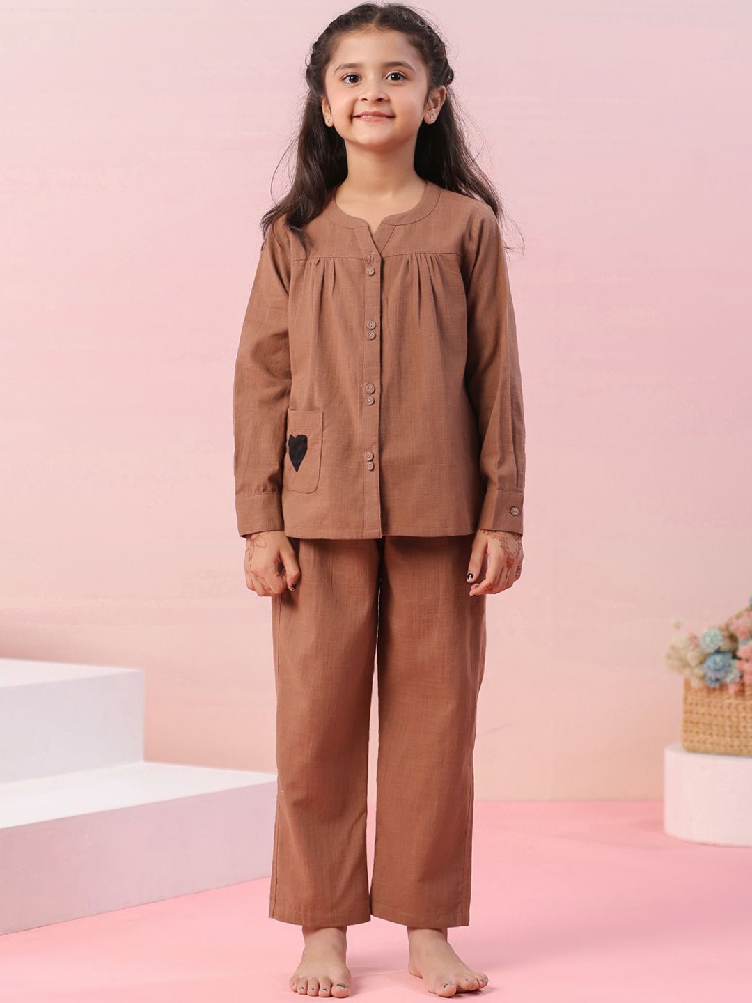 

SANSKRUTIHOMES Girls Pure Cotton Top With Pyjamas, Brown