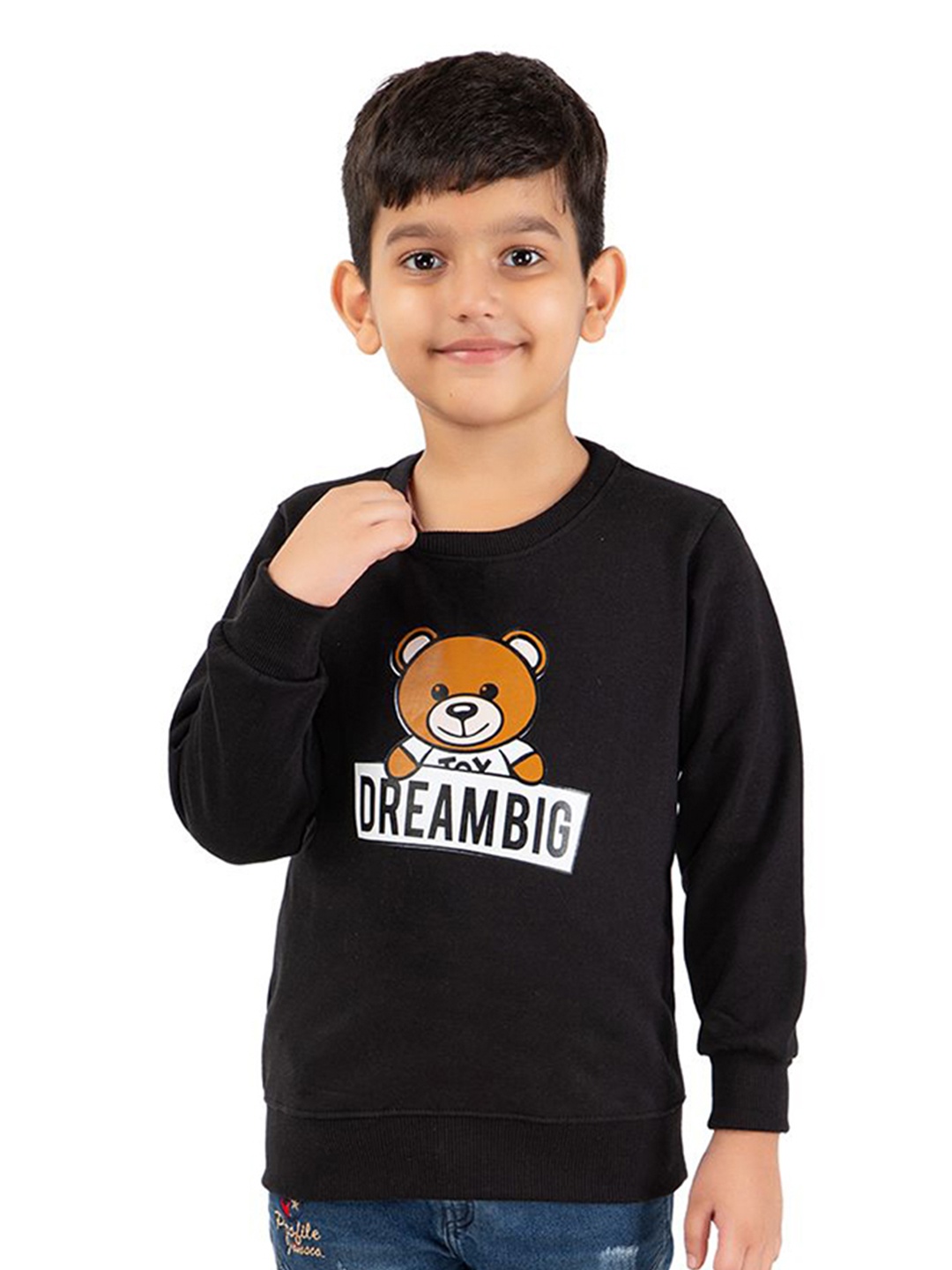 

SMSHOPMORE Kids Printed Round Neck Long Sleeves Fleece Sweatshirt, Black