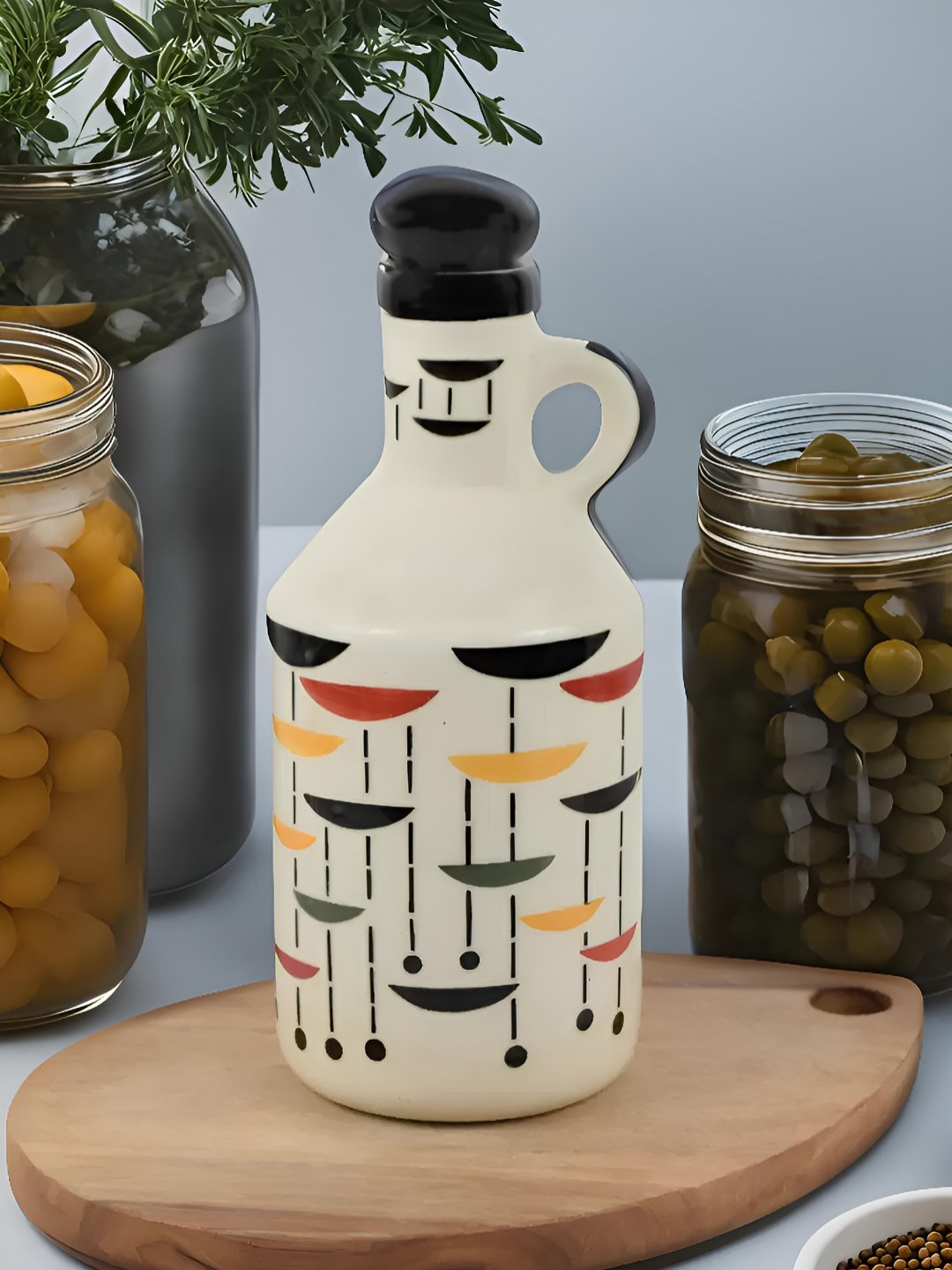

Kaolinite Off-White and Yellow Ceramic Cooking Oil Dispenser Bottle 1L