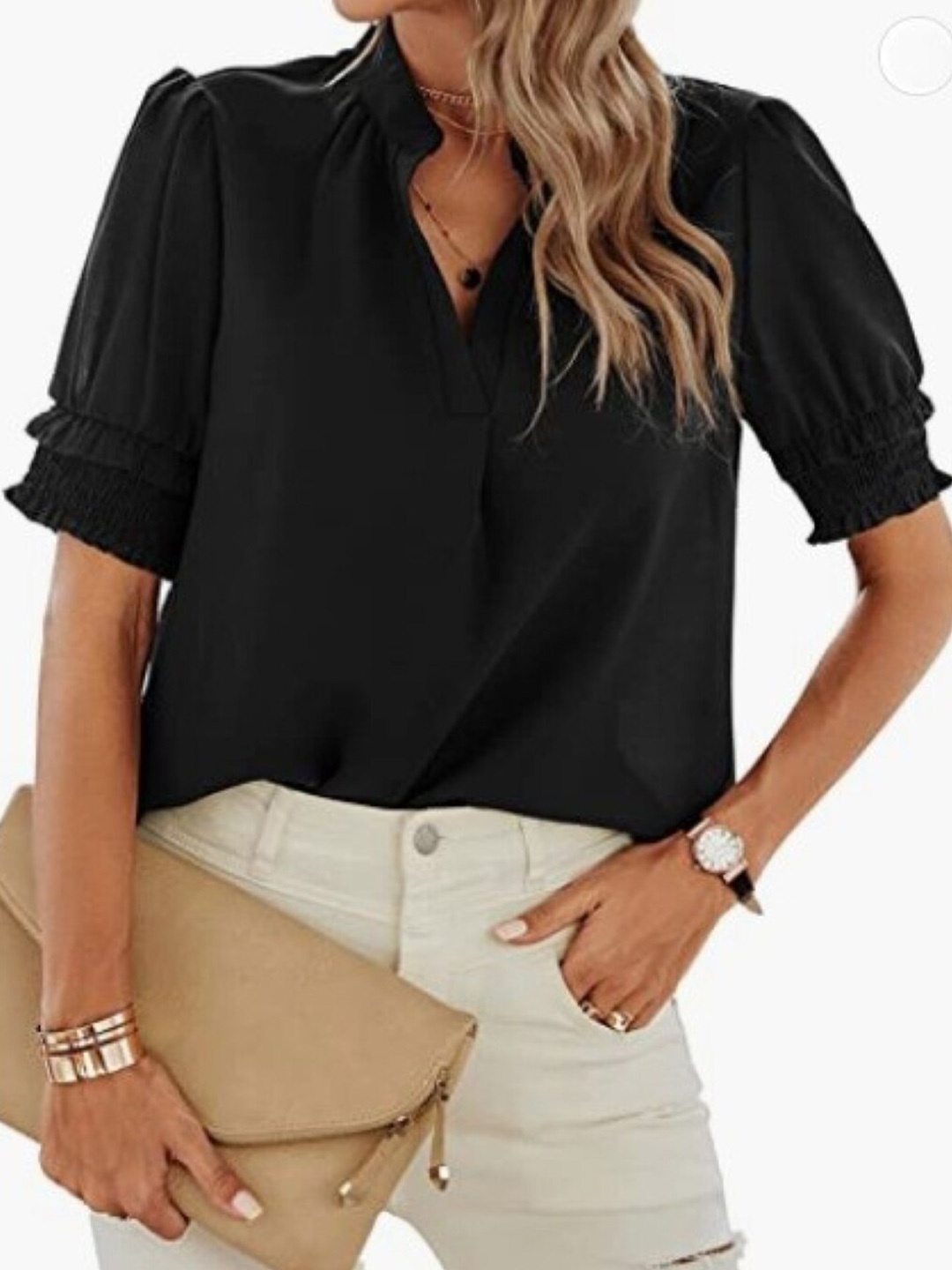 

StyleCast Mandarin Collar Puff Sleeve Top, Black
