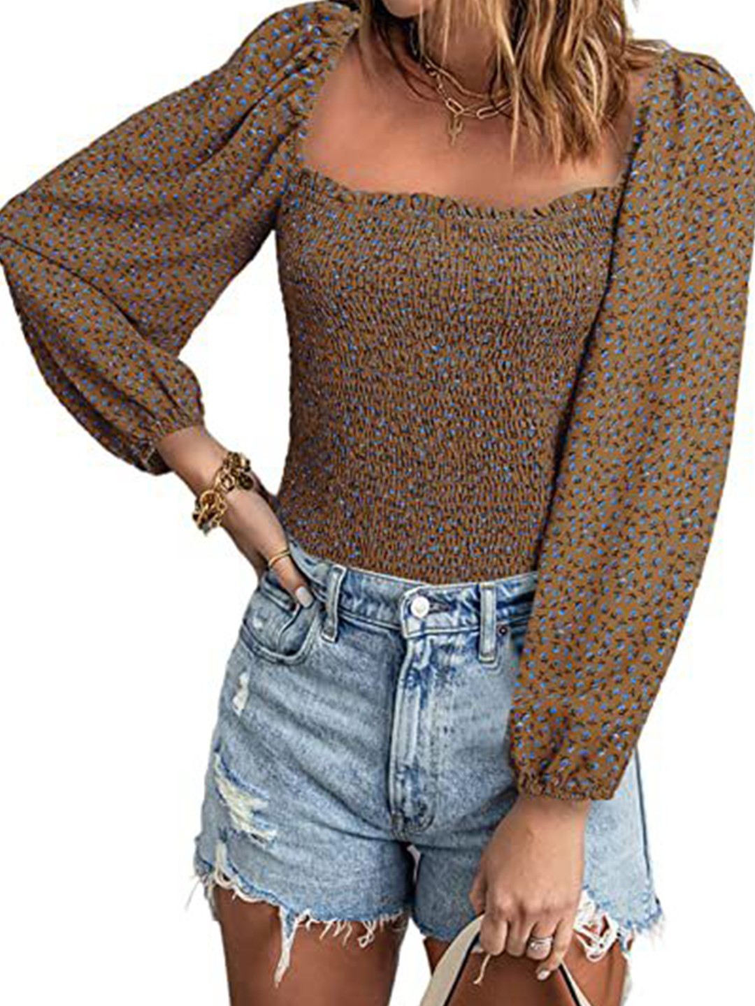 

StyleCast Conversational Printed Puff Sleeve Top, Brown