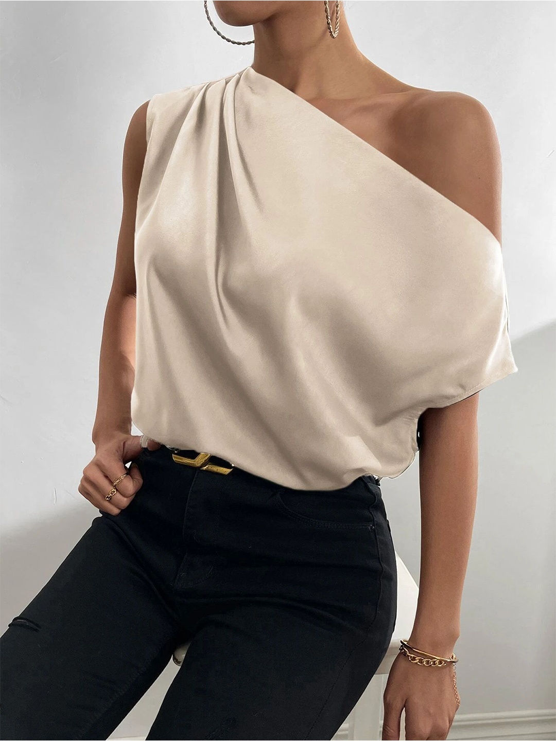 

StyleCast One Shoulder Gathered Top, Beige