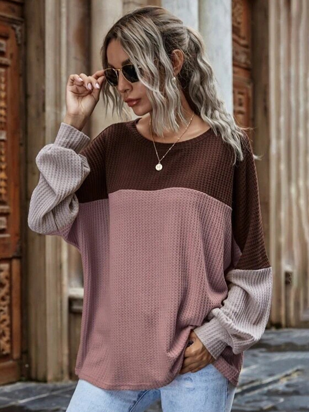 

StyleCast Round Neck Colourblocked Top, Pink