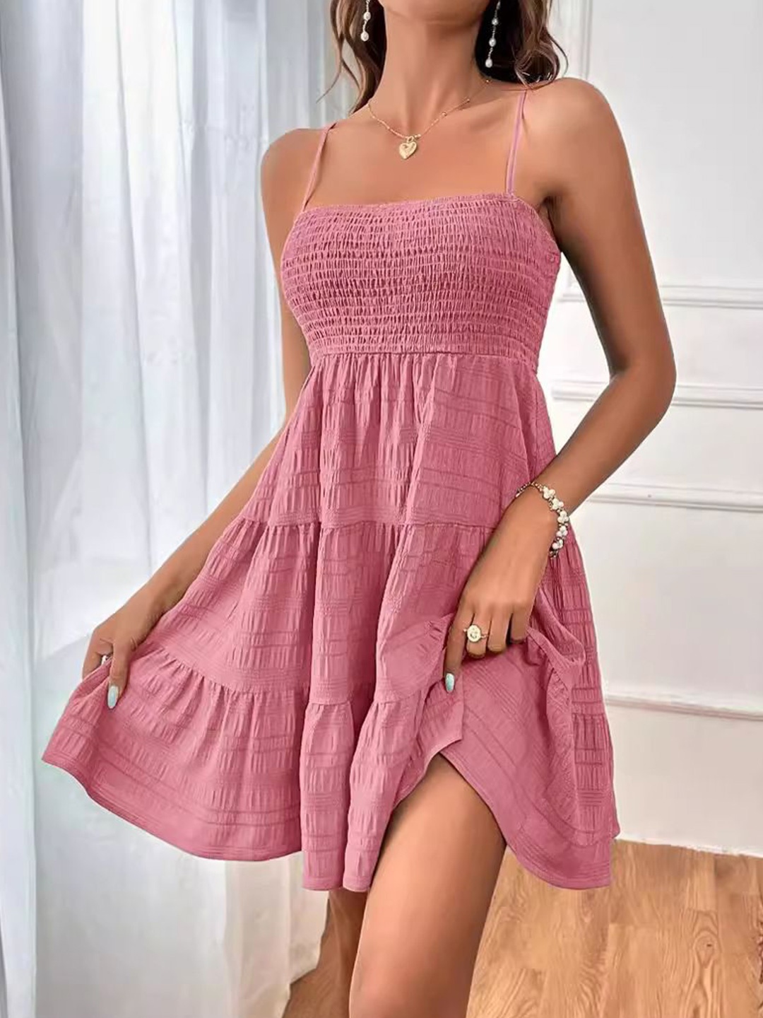 

StyleCast Women Pink Shoulder Straps Sleeveless Fit & Flare Dress