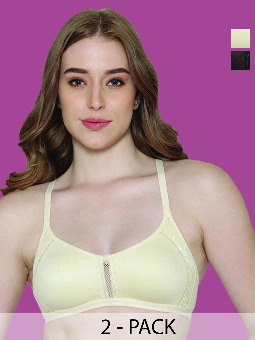 

B'ZAR Pack Of 2 Full Coverage Non Padded Anti Bacterial Cotton Everyday Bras, Beige