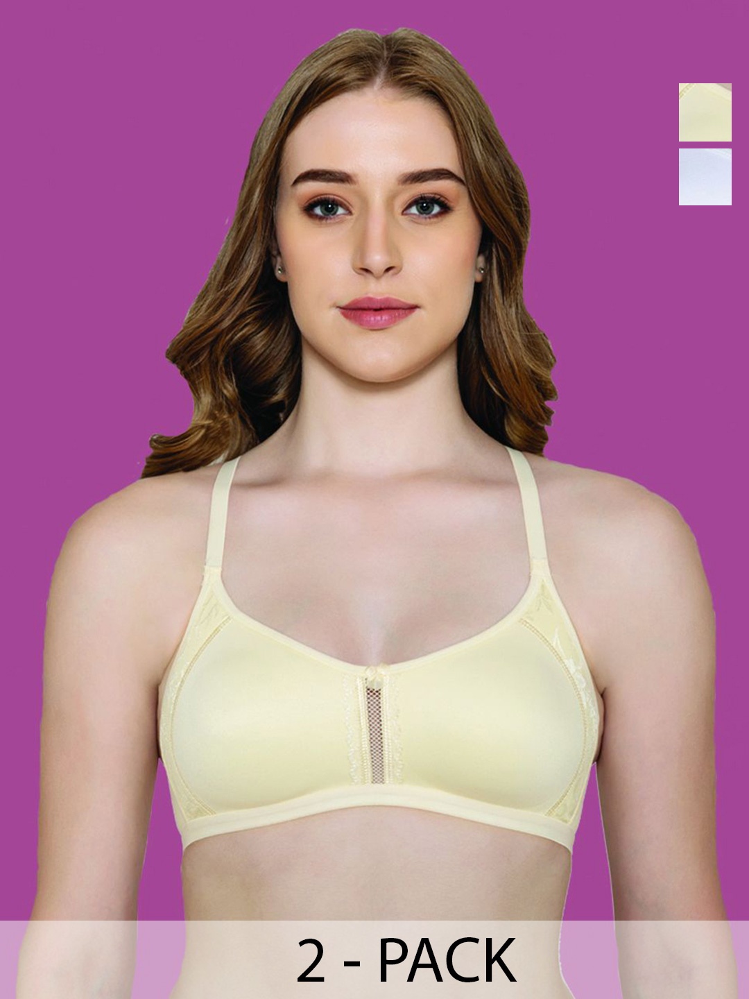 

B'ZAR Pack Of 2 Full Coverage Non Padded Anti Bacterial Cotton Everyday Bras, White
