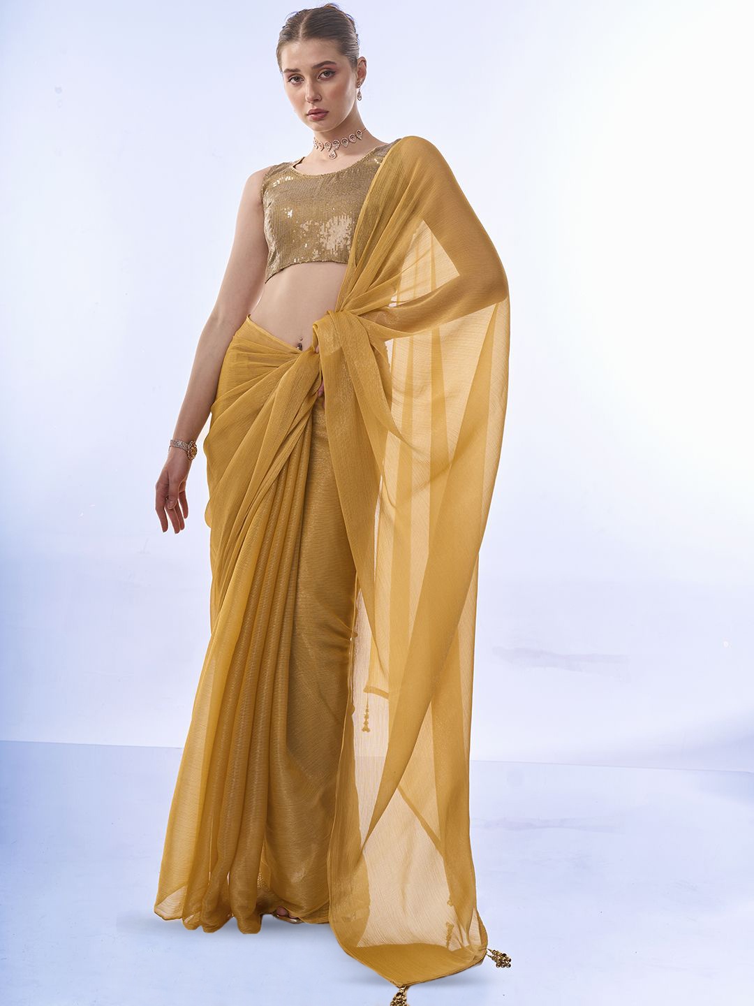 

Ishin Satin Shimmer Saree, Yellow